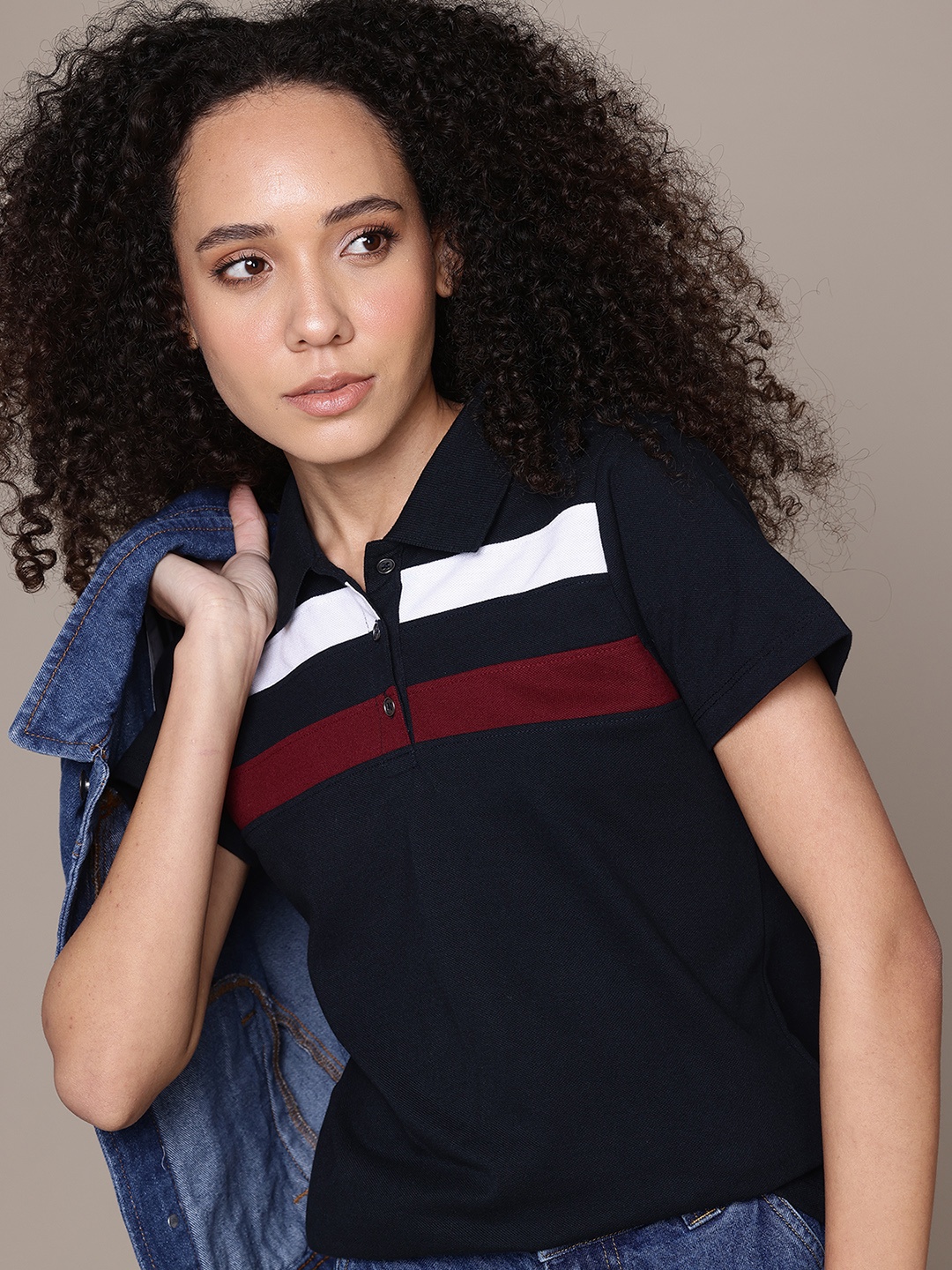 

The Roadster Lifestyle Co. Striped Polo Collar T-shirt, Navy blue