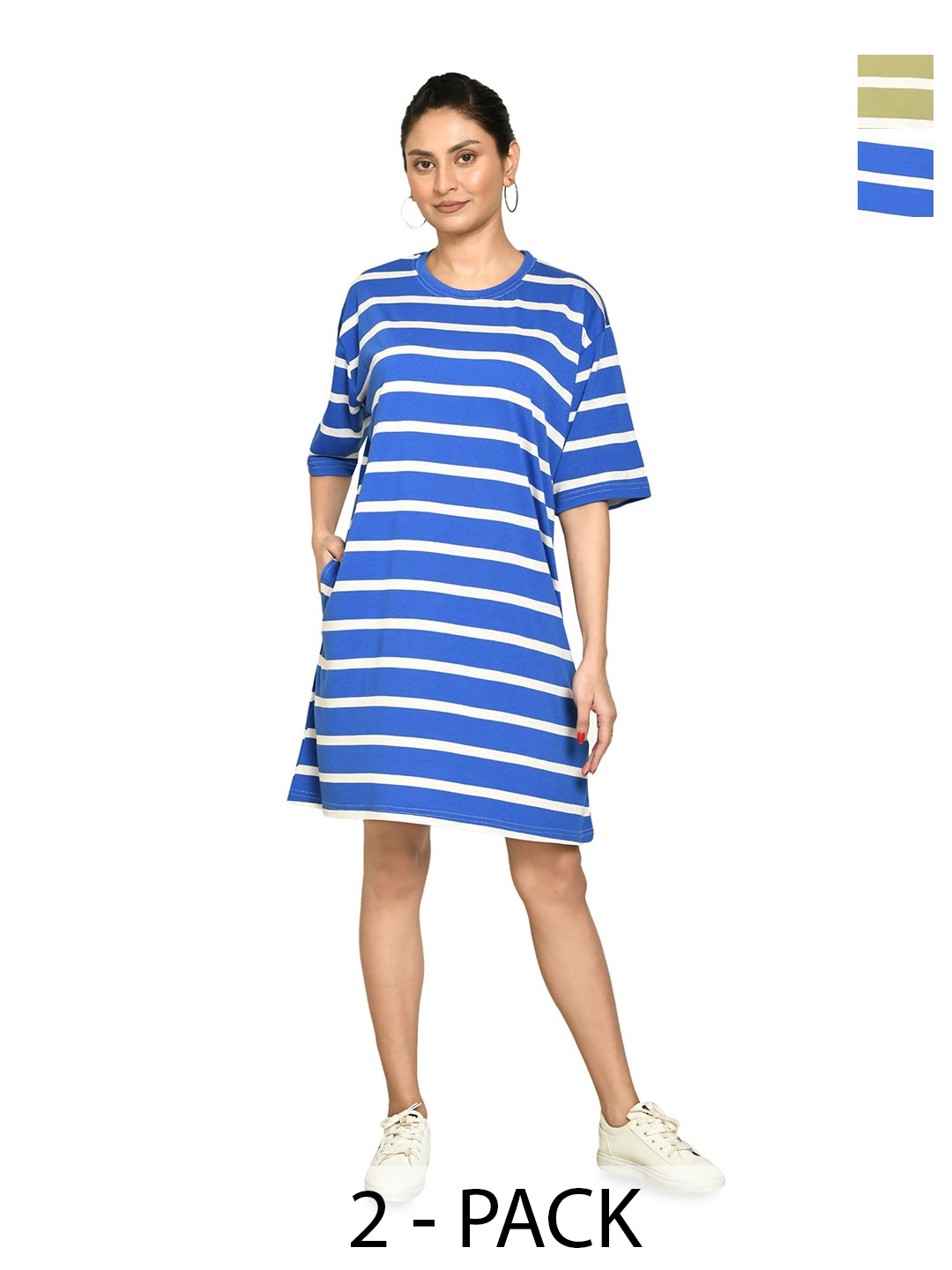 

RAPL Women Pack Of 2 Striped T-shirt Dress, Navy blue