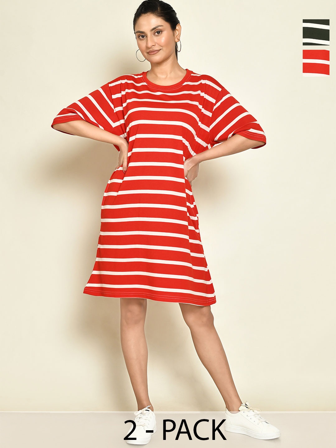 

RAPL Pack Of 2 Striped A-Line Dress, Red