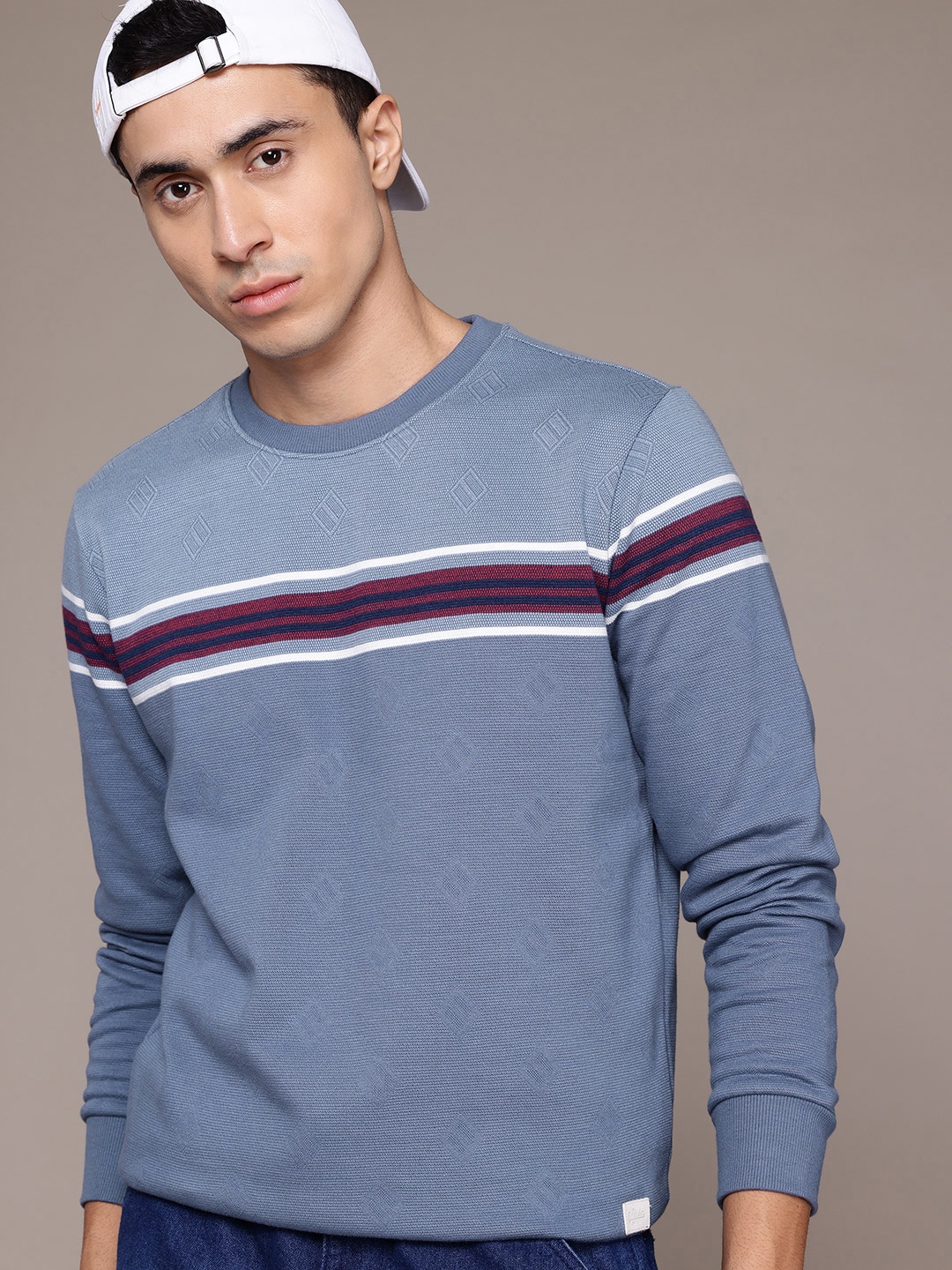 

The Roadster Lifestyle Co. Men Striped Pullover, Blue