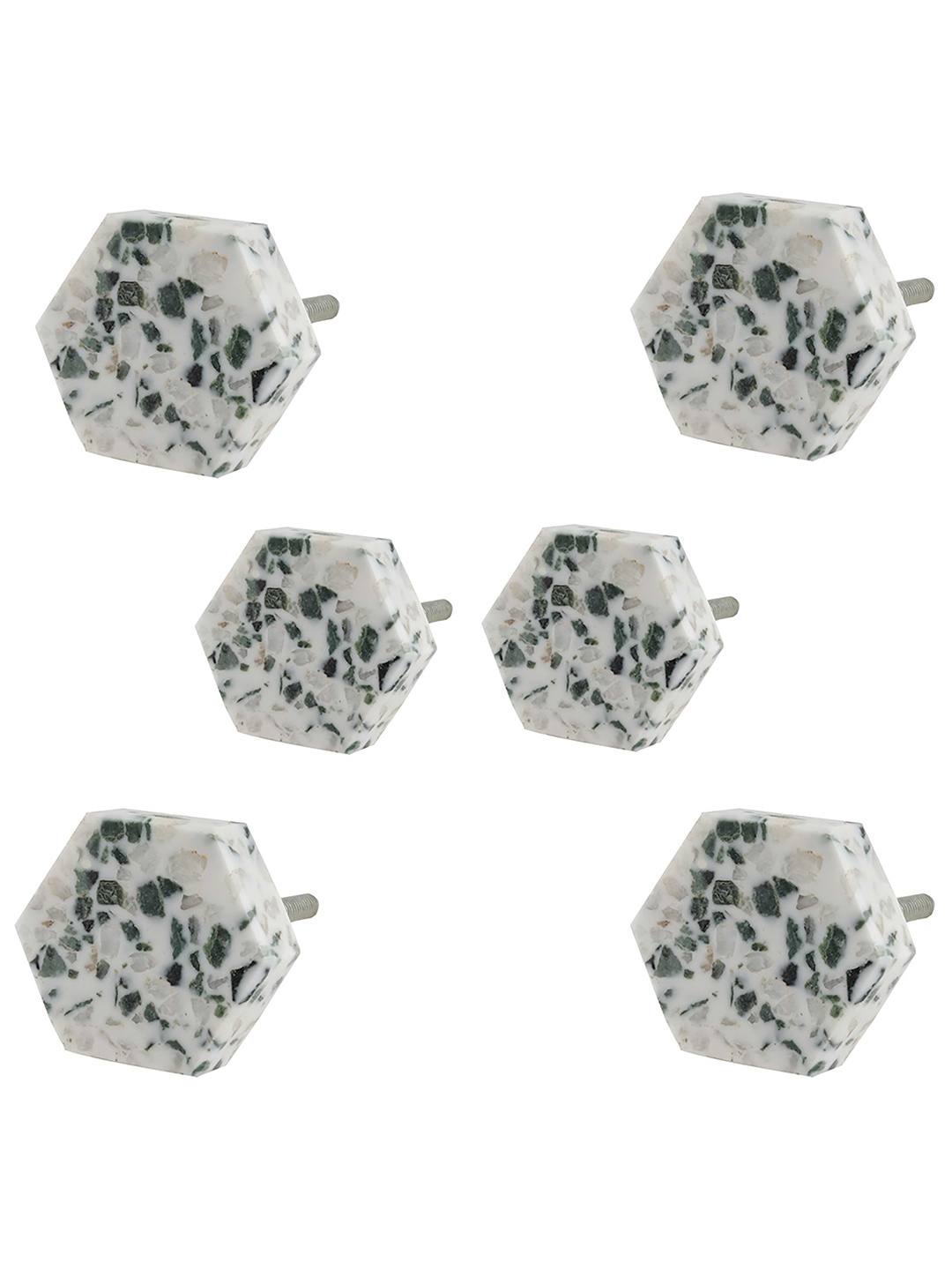 

Indianshelf Green & White 6 Pieces Printed Stone Hexa Knobs