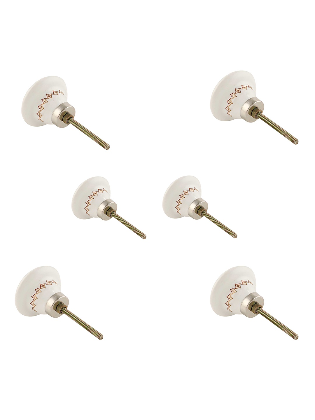 

Indianshelf Set Of 6 White & Brown Printed Ceramic Knobs