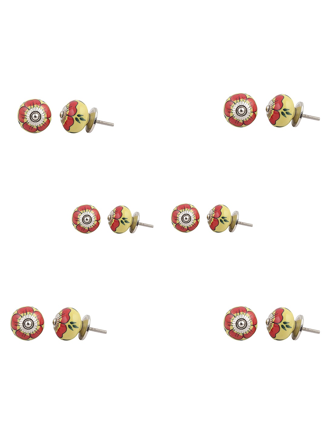 

Indianshelf 6-Pcs Yellow & Red Printed Ceramic Knobs