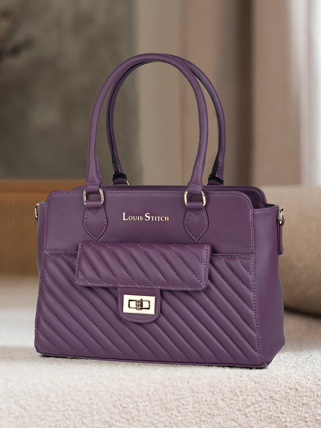 

LOUIS STITCH PU Structured Shoulder Bag with Quilted, Purple