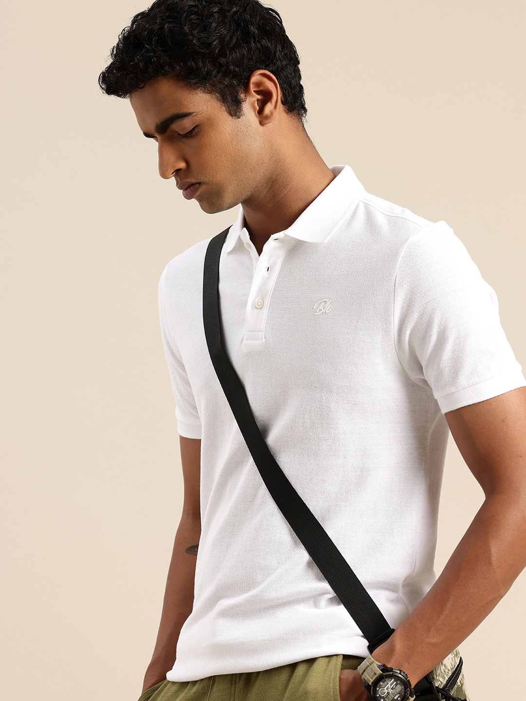 

Being Human Pure Cotton Polo Collar Casual T-shirt, White