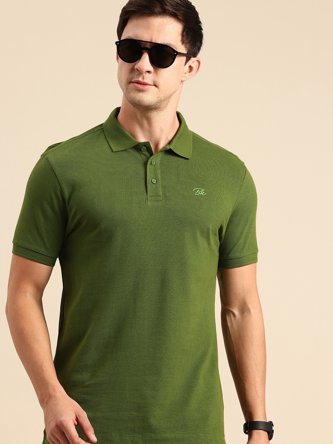 

Being Human Pure Cotton Polo Collar Casual T-shirt, Green