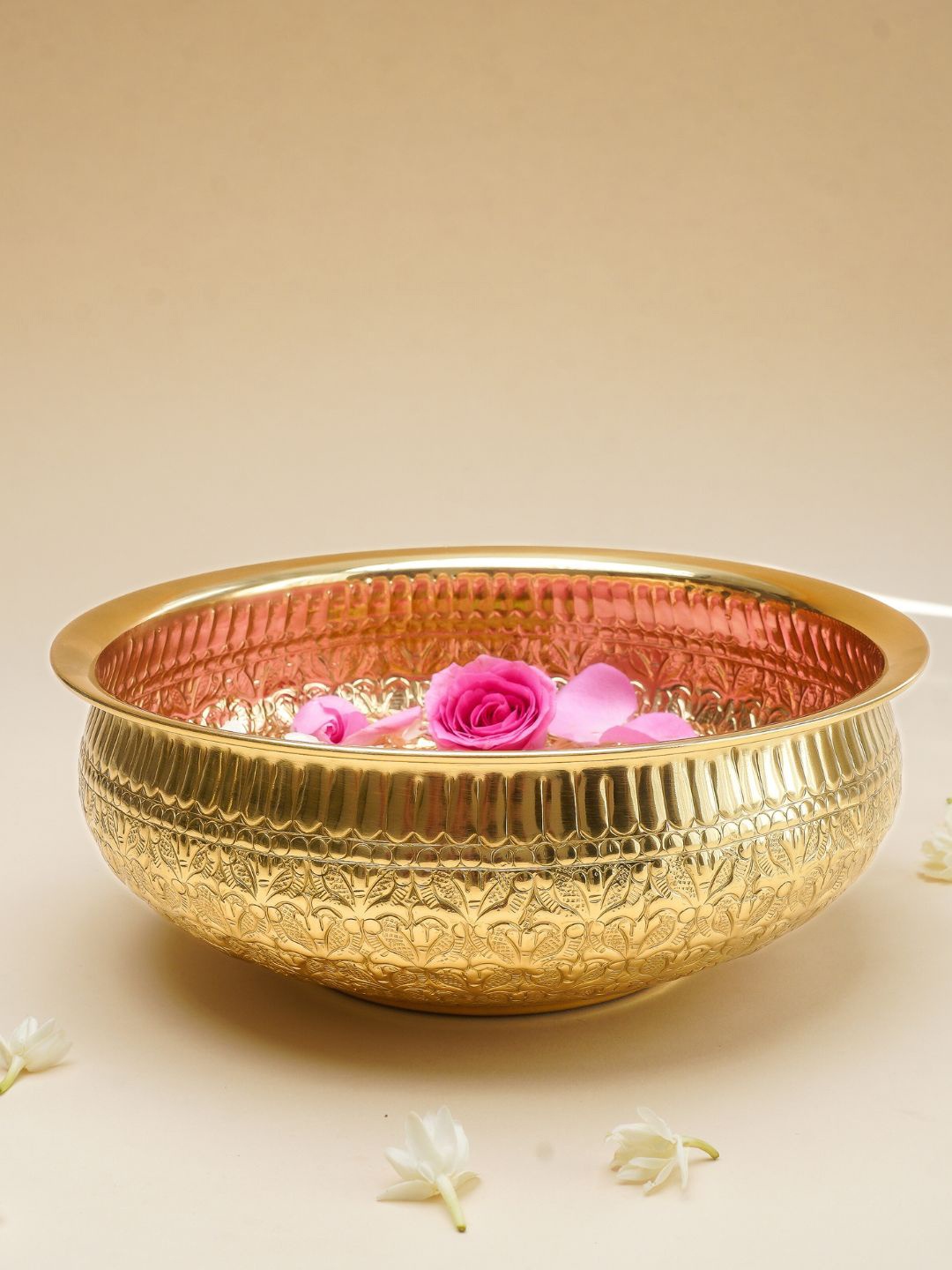 

BEHOMA Golden Brass Embossed Decorative Urli Bowl, Gold