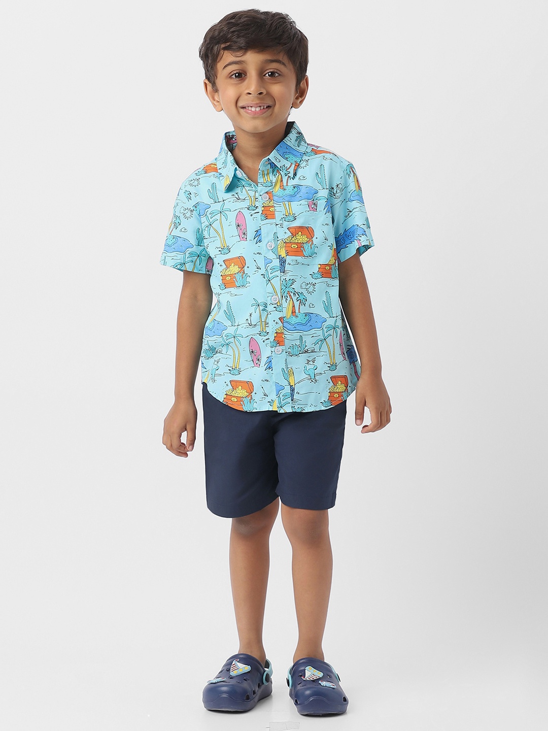 

Nauti Nati Boys Hawaiian and Treasure Printed Shirt with Shorts, Blue