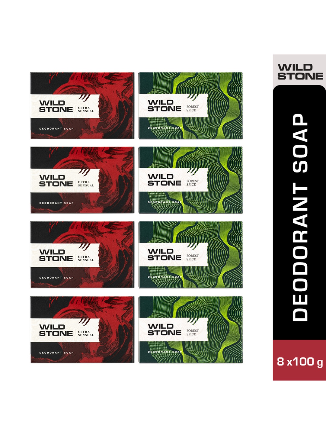 

Wild stone Men 8-Pcs Ultra Sensual & Forest Spice Soap Combo - 100 g each, Green