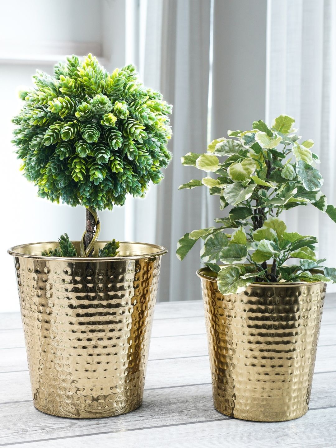 

BEHOMA 2 Piece Bucket Style Metal Tabletop Planters, Gold