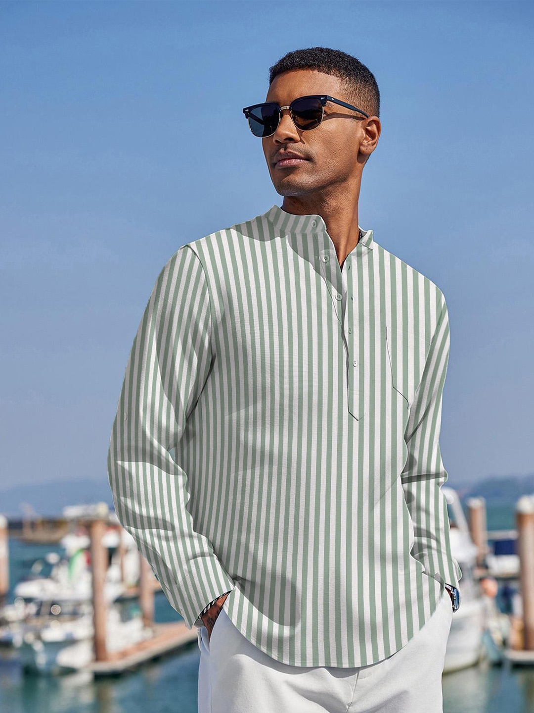 

Anouk Men Pure Cotton Striped Kurta, Olive
