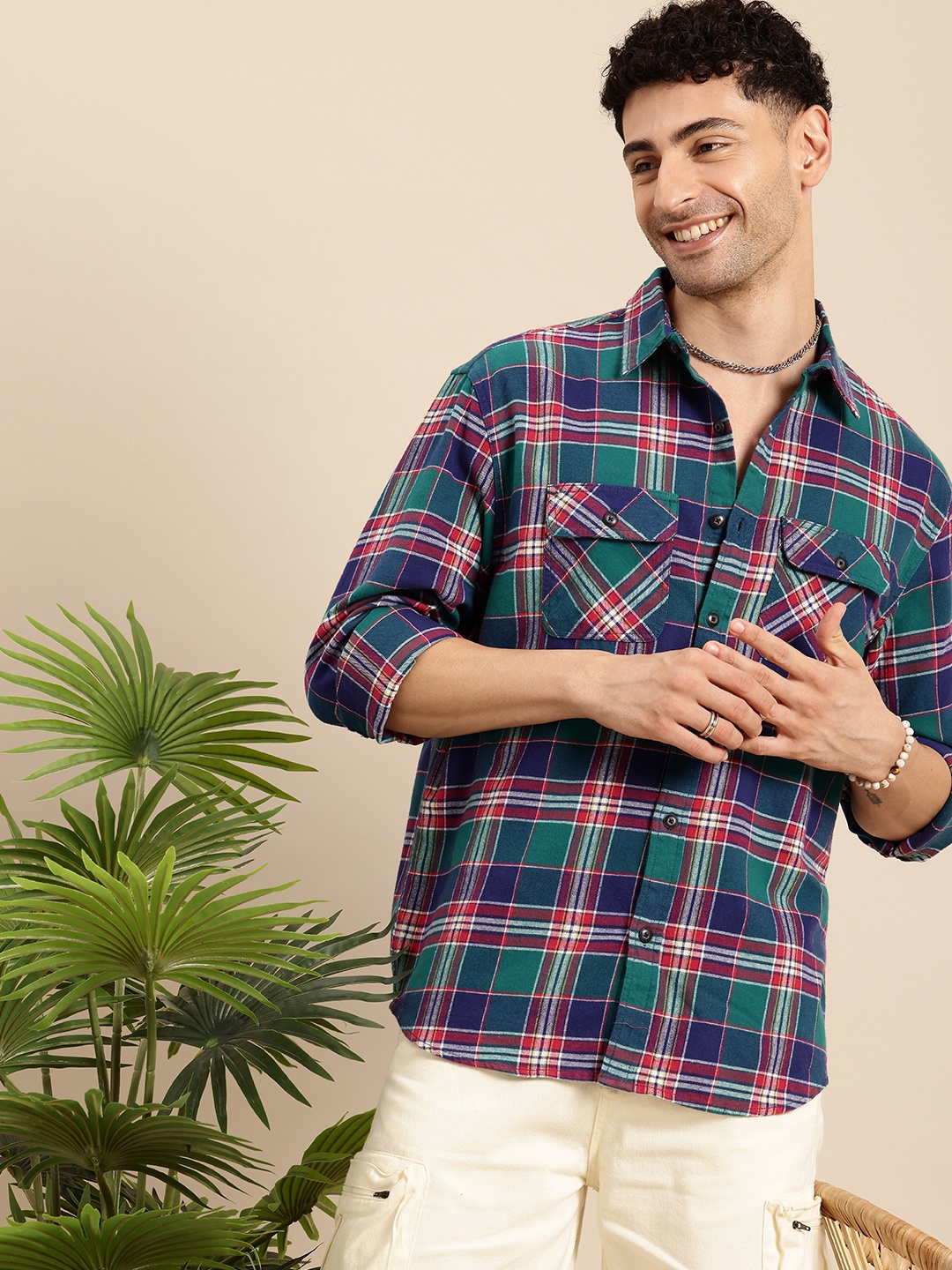 

Mast & Harbour Men Relaxed Checked Casual Shackets, Navy blue