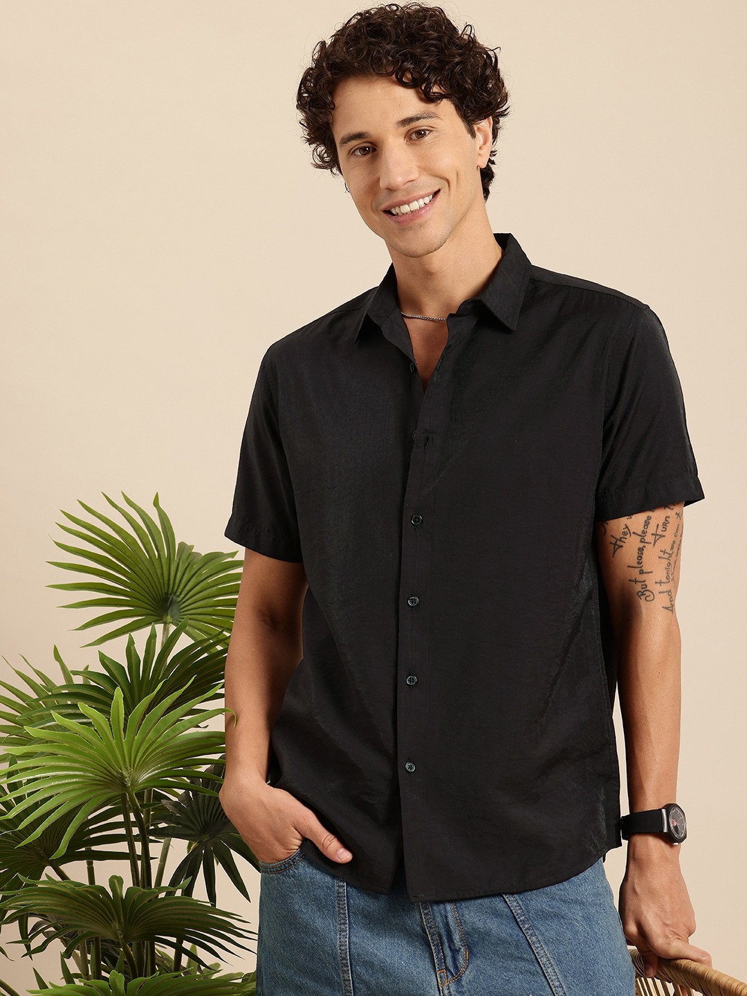 

Mast & Harbour Men Smart Casual Shirt, Black