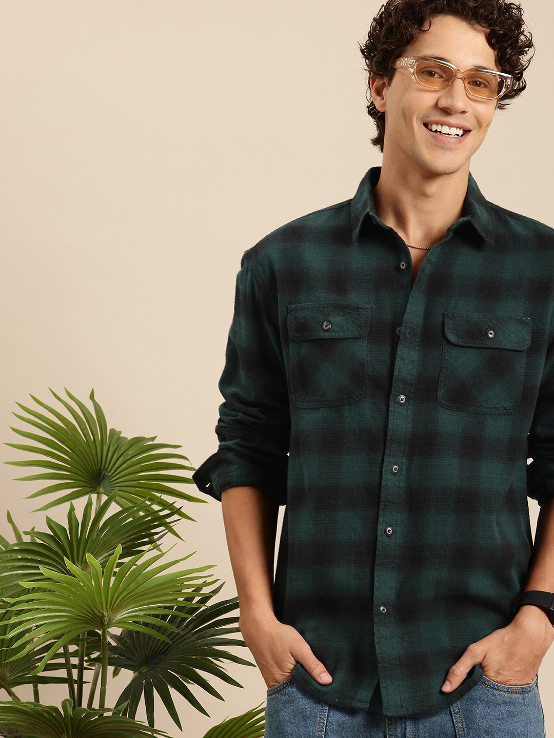 

Mast & Harbour Men Relaxed Checked Casual Shirt, Green