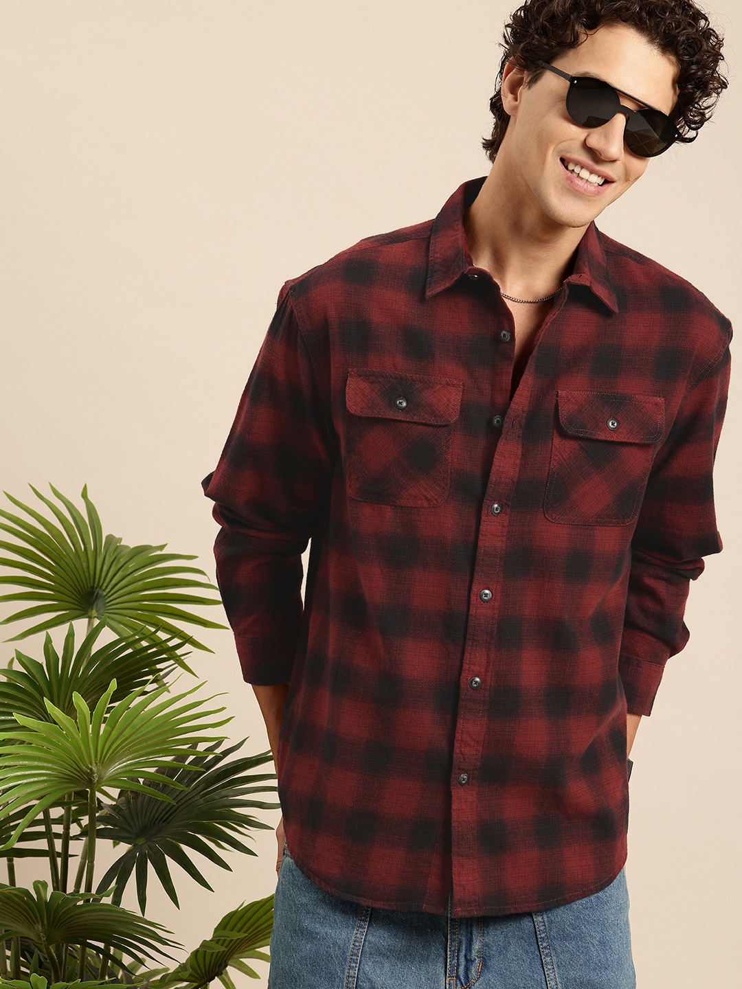 

Mast & Harbour Men Relaxed Checked Casual Shackets, Red
