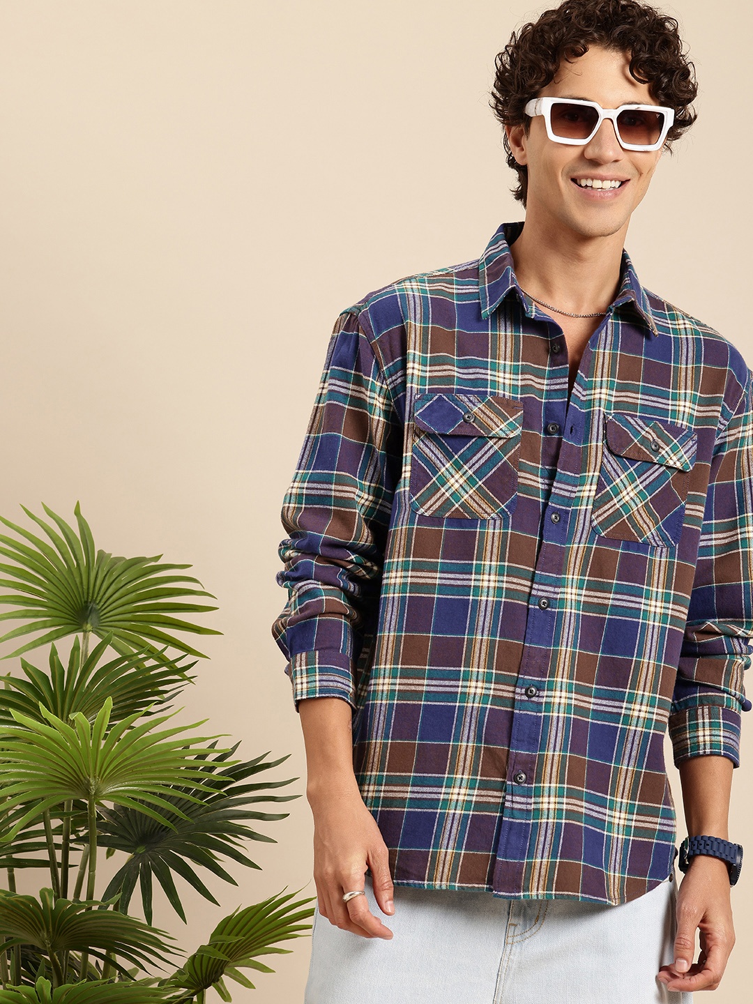 

Mast & Harbour Men Relaxed Checked Casual Shirt, Navy blue