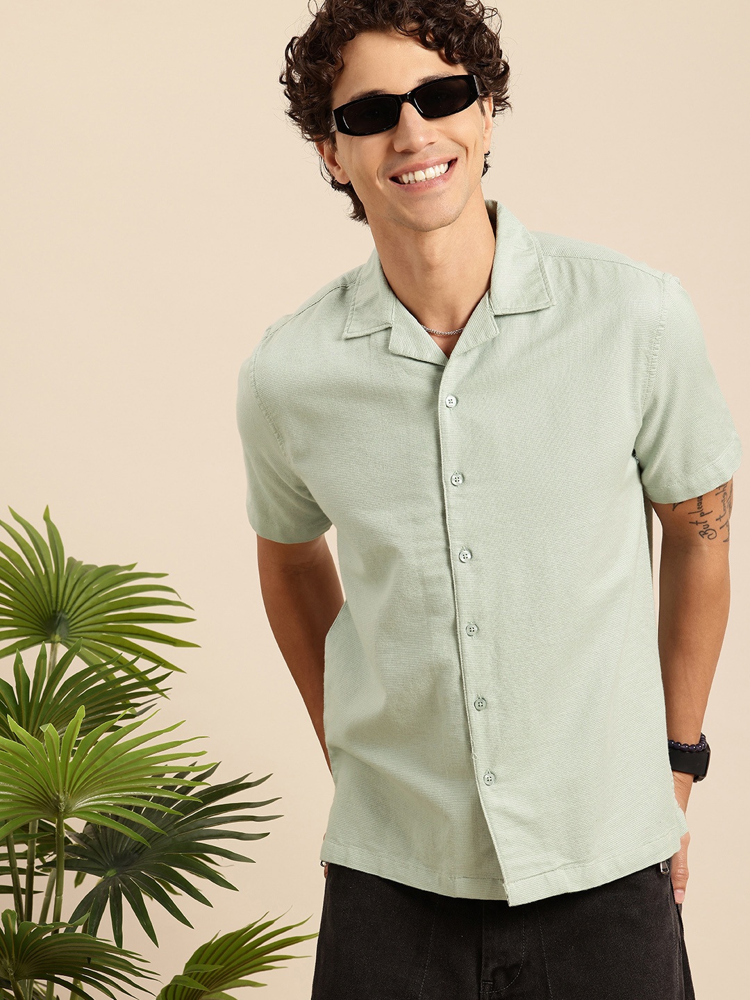 

Mast & Harbour Men Relaxed Cuban Collar Casual Shirt, Sea green