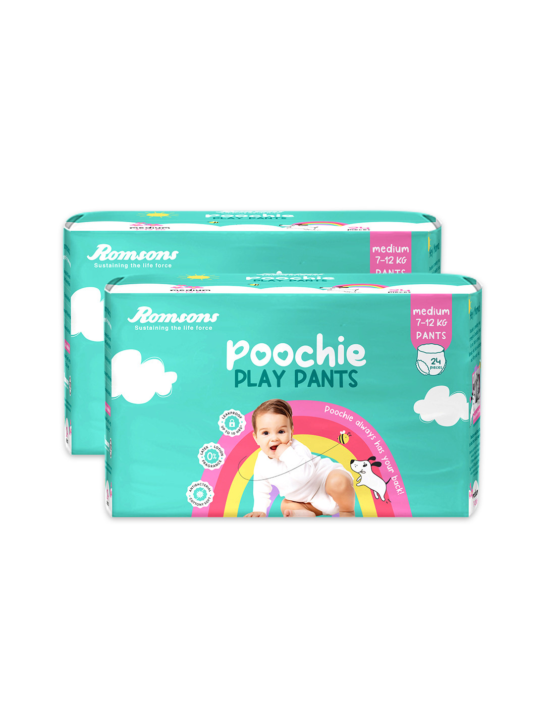 

Romsons Set Of 2 Poochie Play Pants Diapers - 24Pcs Each, Multi