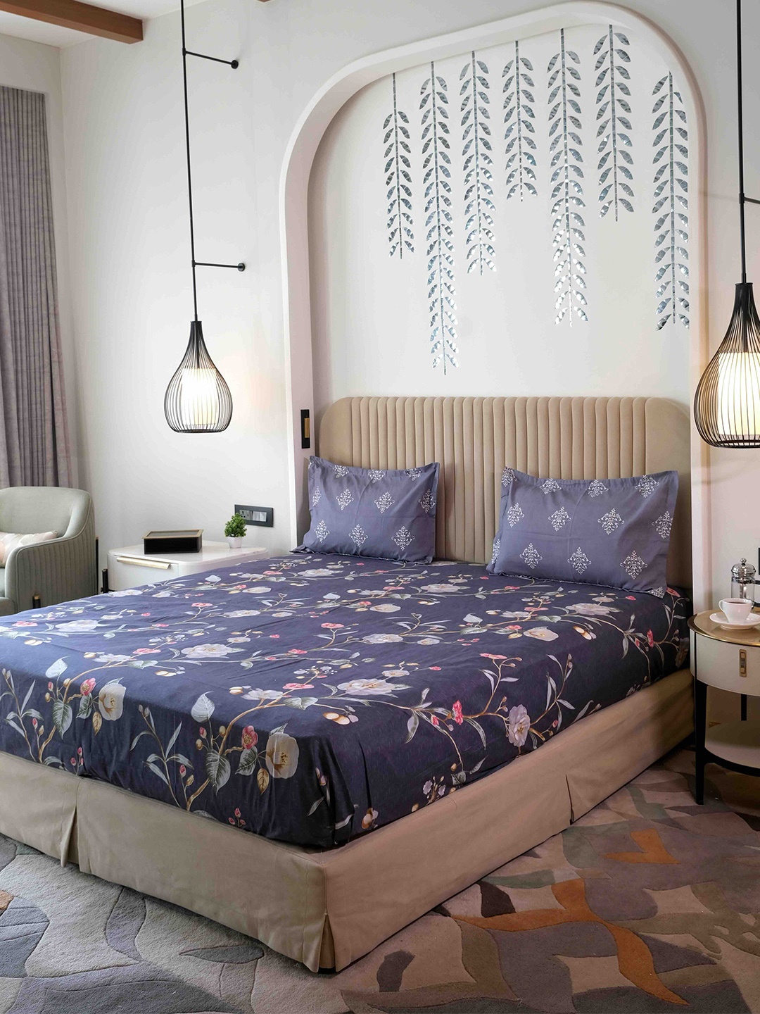 

Pure Decor King Size Double Bed Bedsheet With 2 Pillow Covers 2.74m X 2.74m, Blue