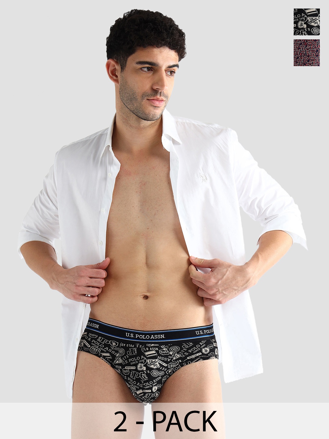 

U.S. Polo Assn. Pack Of 2 Printed Mid-Rise Basic Briefs I615-ZN0-P2, Red