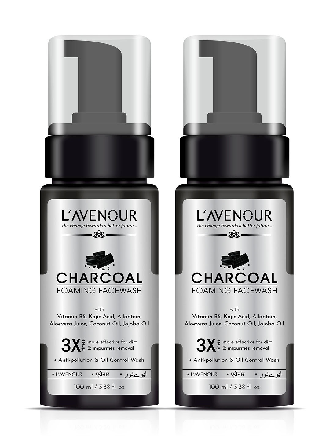 

L'AVENOUR Set Of 2 Deep Cleansing Charcoal Foaming Face Wash - 100 ml Each, Grey