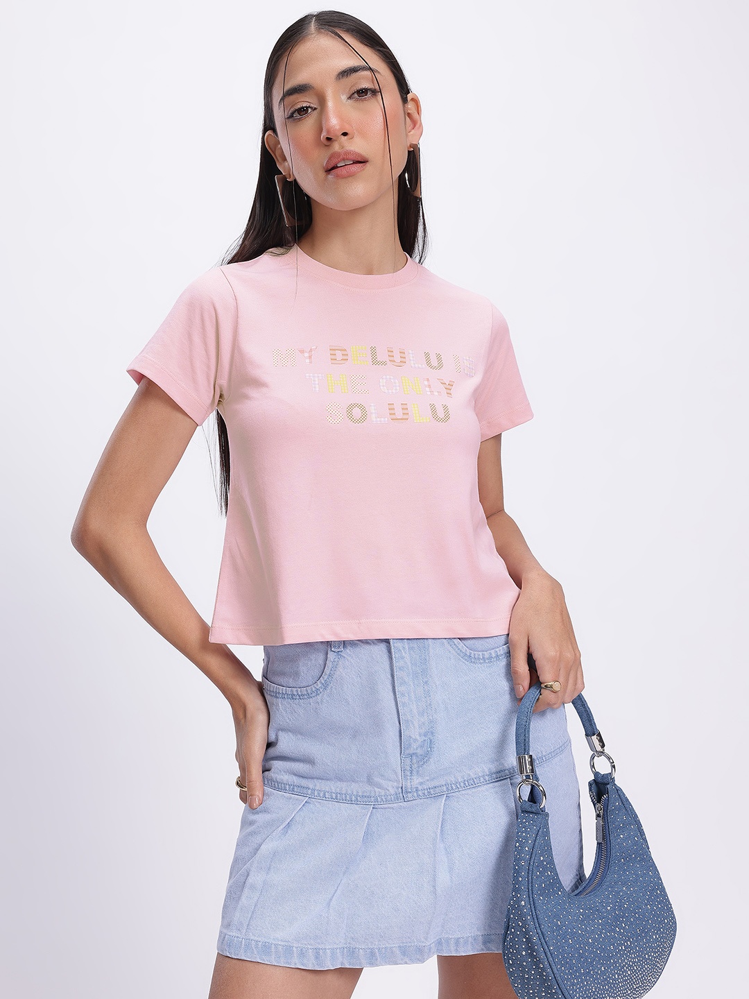 

glitchez Delusion is the Solution Printed T-Shirt, Pink