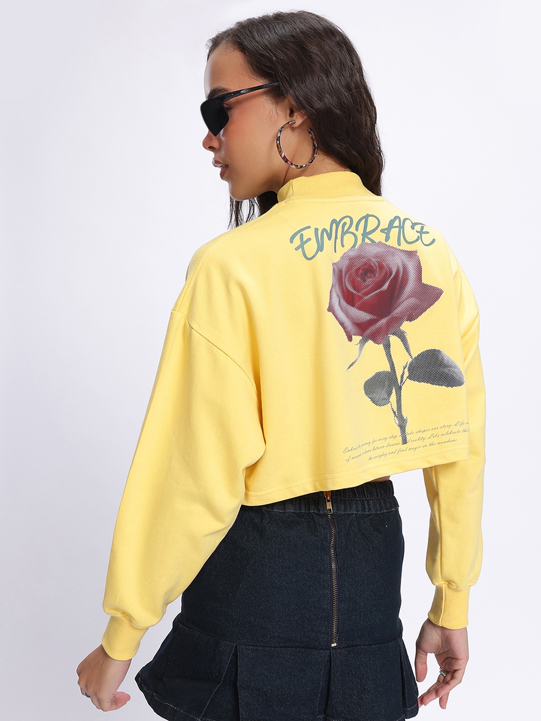 

glitchez Positive Energy Floral Print Boxy Cropped Sweatshirt, Yellow