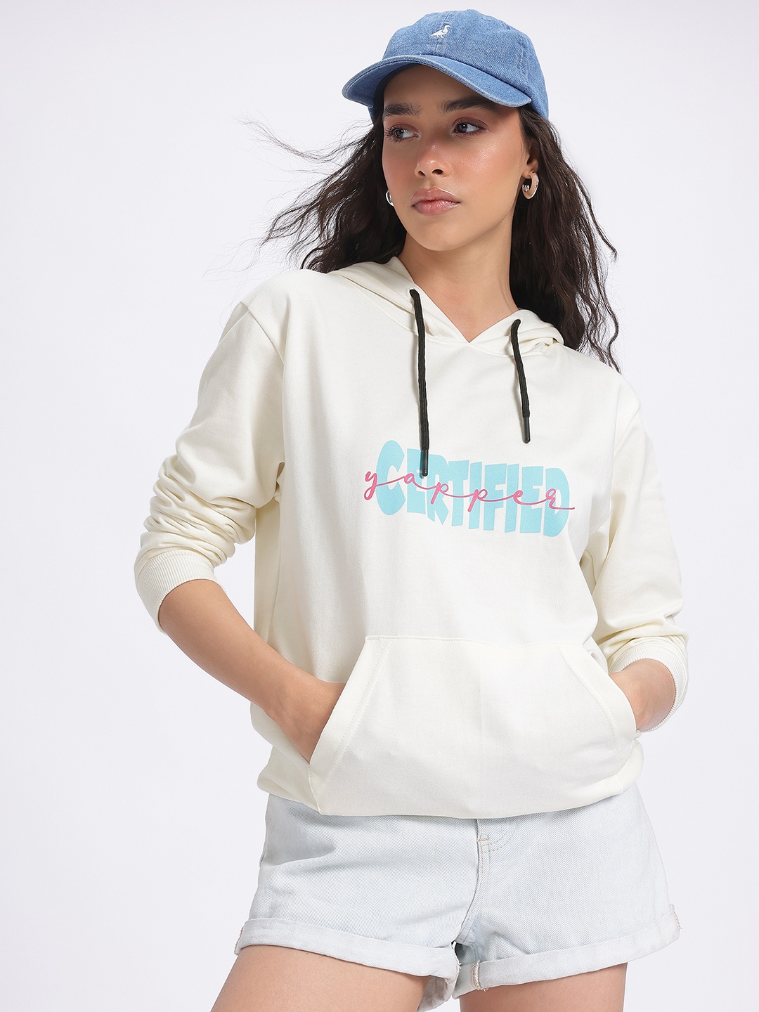 

glitchez Typography Twist Hooded Sweatshirt, Cream