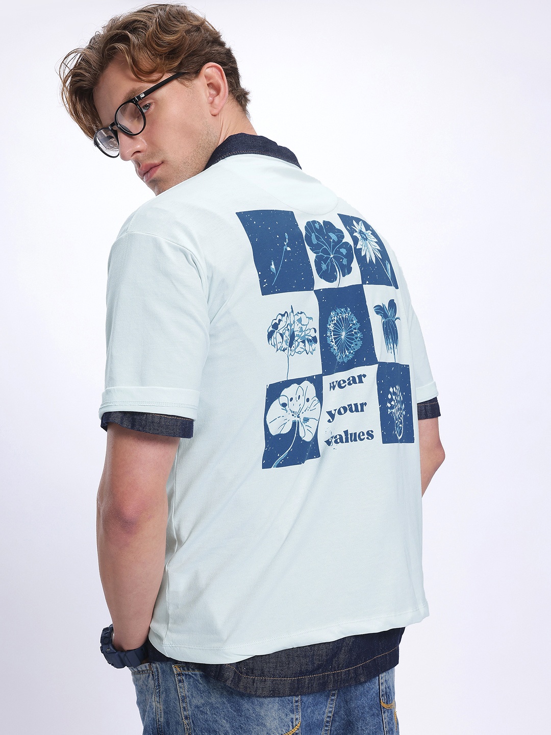 

glitchez Graphic Grit Drop-Shoulder T-shirt, Blue
