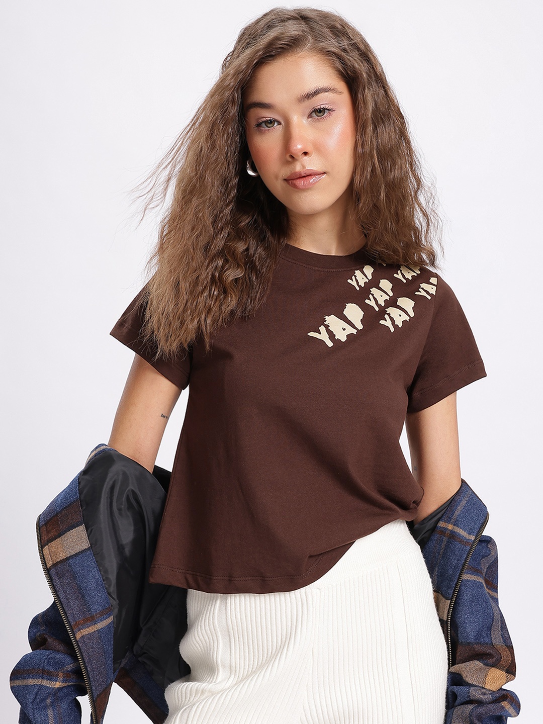 

glitchez Creative Canvas Placement Print T-shirt, Brown