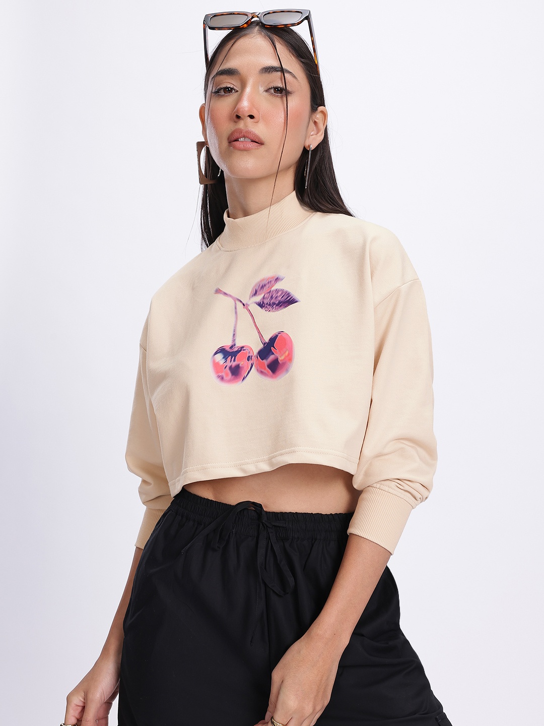 

glitchezp Kaleidoscope Vibes Printed Crop Sweatshirt, Cream