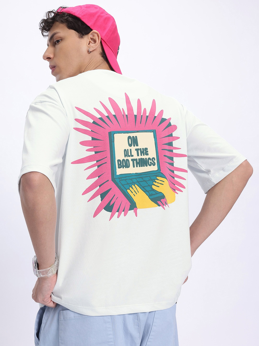 

glitchez Graphic Groove Printed Relaxed Fit T-shirt, White