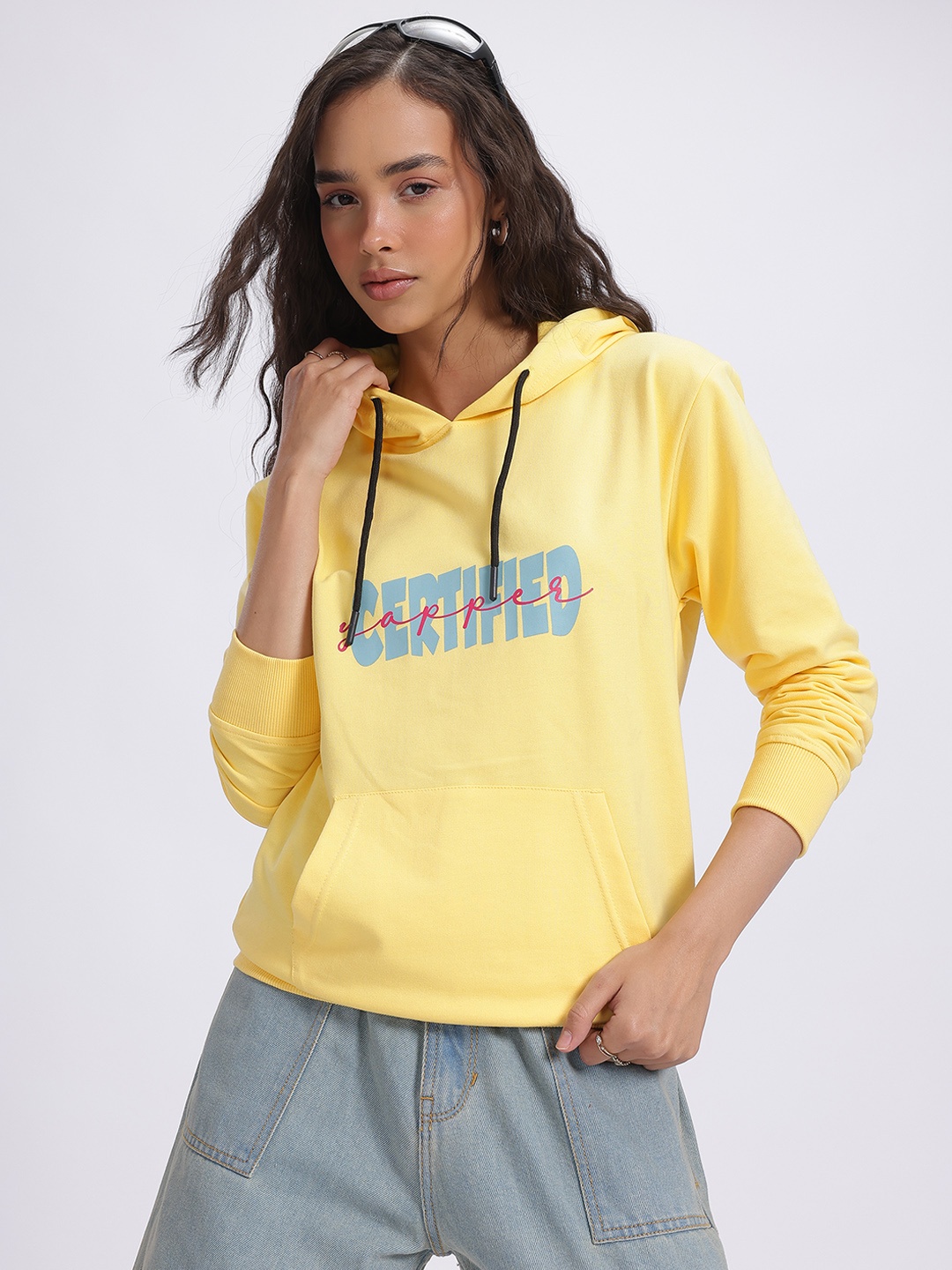 

glitchez Typography Threads Hooded Sweatshirt, Yellow