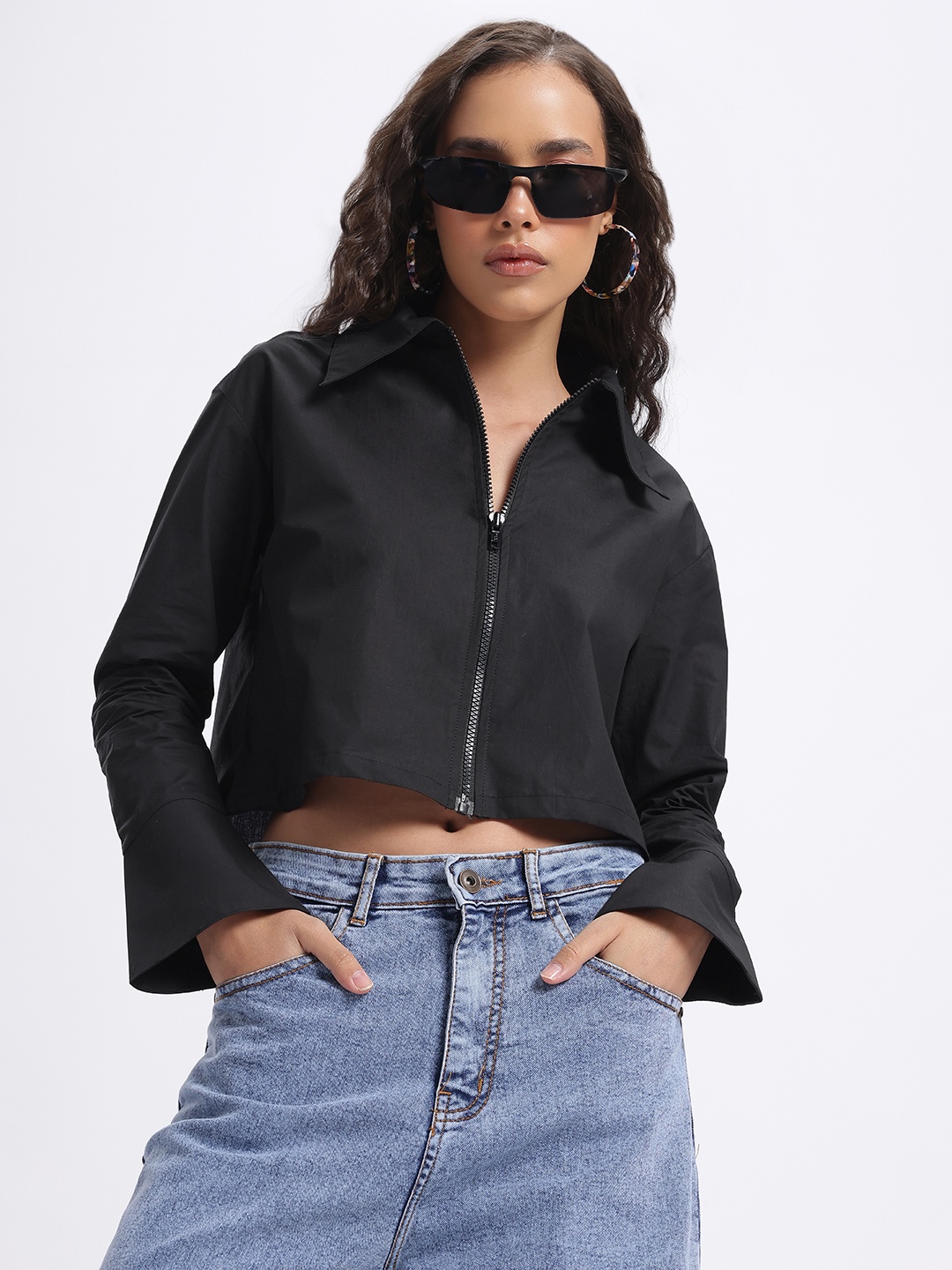 

glitchez Black Casual Vibe Bell Sleeves Shirt