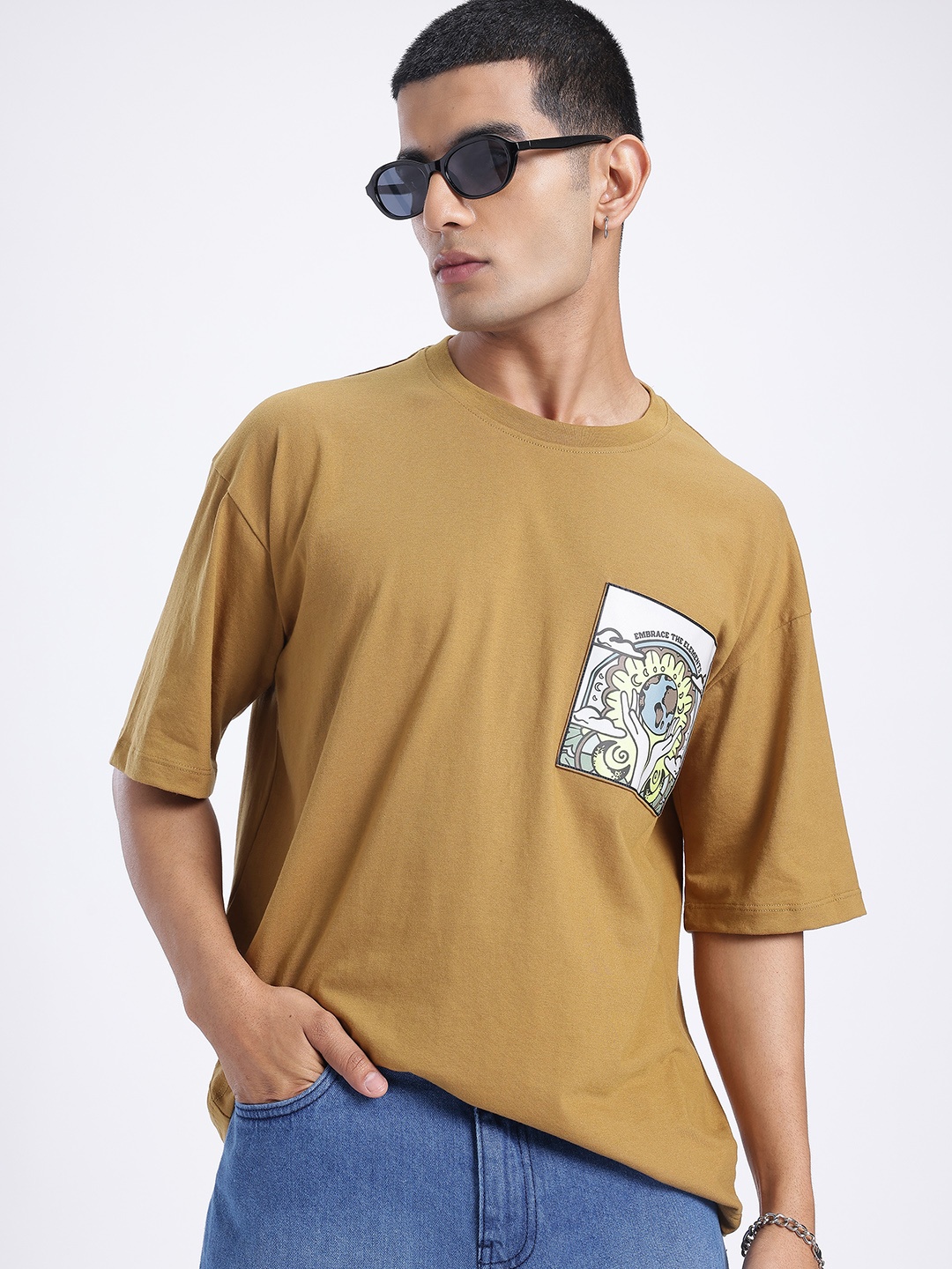 

glitchez Statement Print Oversized T-shirt, Mustard