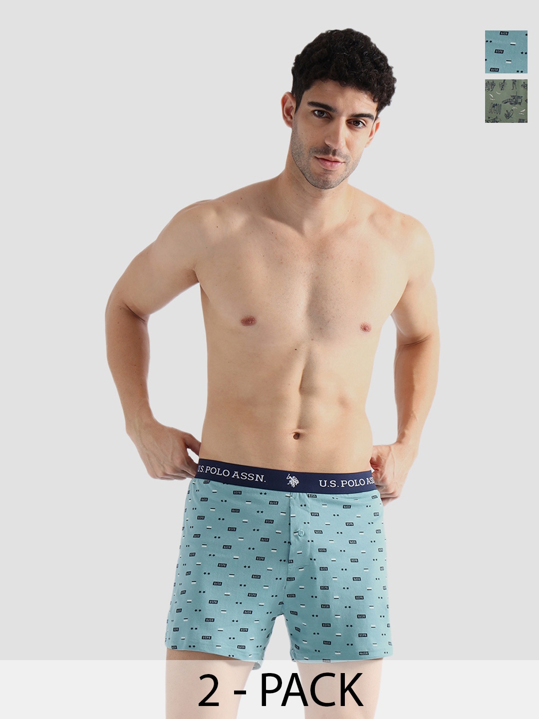 

U.S. Polo Assn Pack Of 2 Pure Cotton Boxers OEX09-DB0-P2, Green