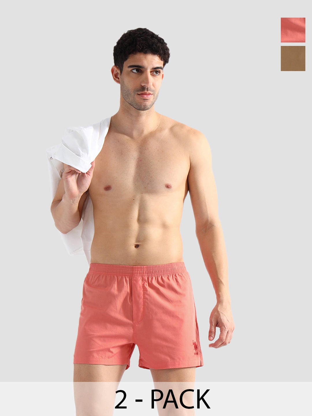 

U.S. Polo Assn Pack Of 2 Pure Cotton Boxers OEX08-FP0-P2, Coffee brown