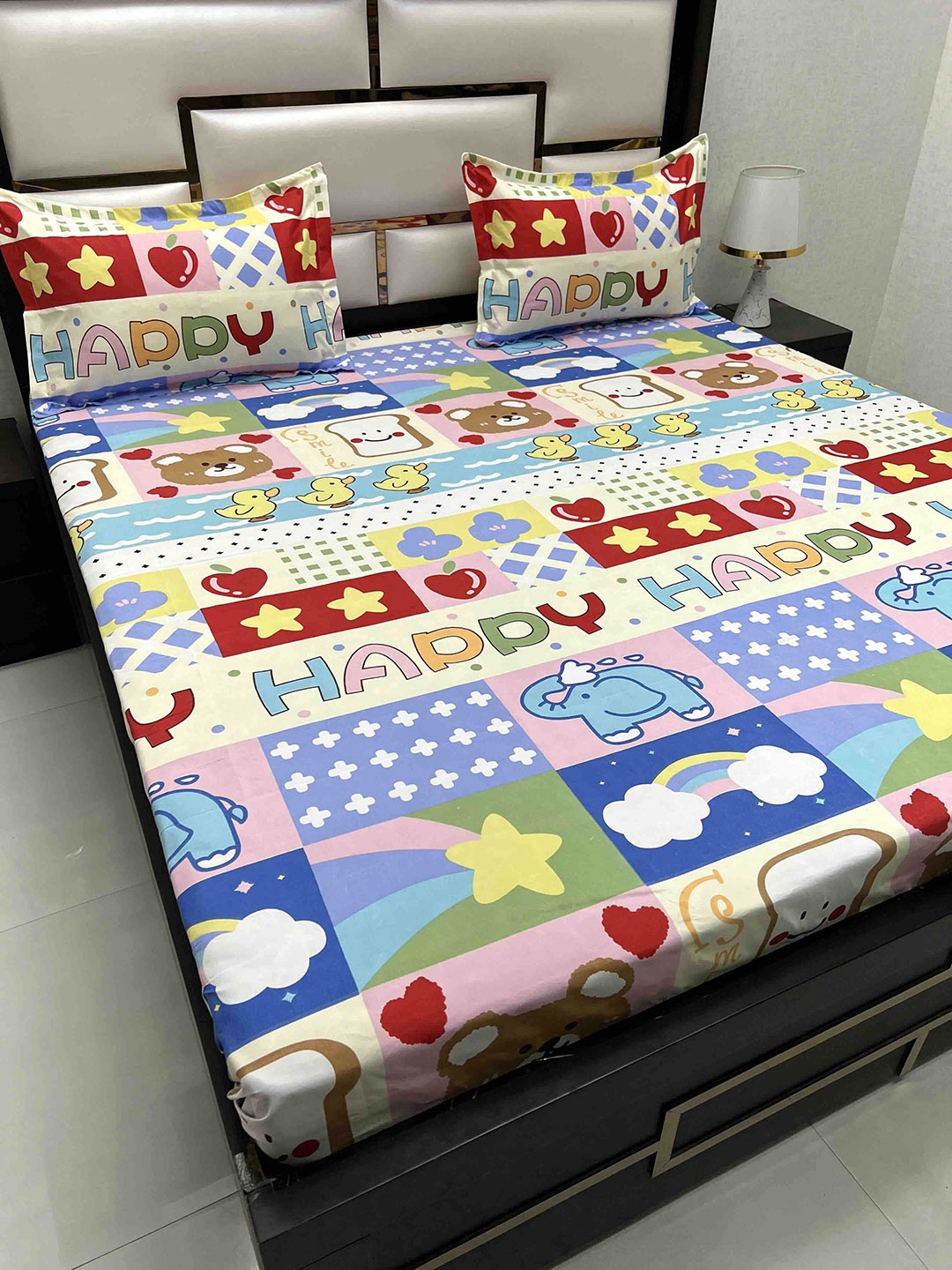 

Pure Decor Kids Queen Size Double Bedsheet With 2 Pillow Covers 2.28m X 2.54m, Blue