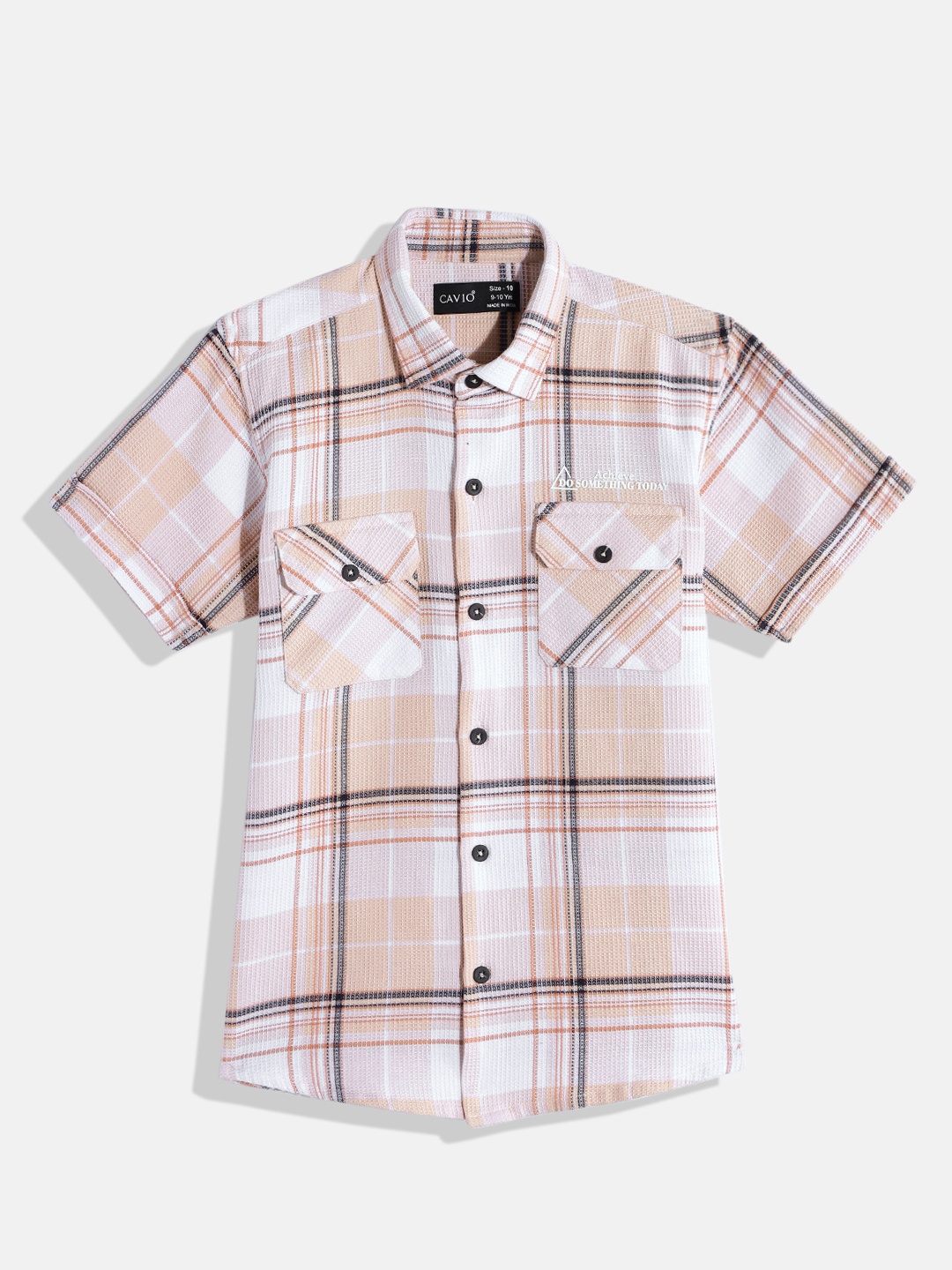 

CAVIO Boys Comfort Tartan Checked Pure Cotton Casual Shirt, Peach