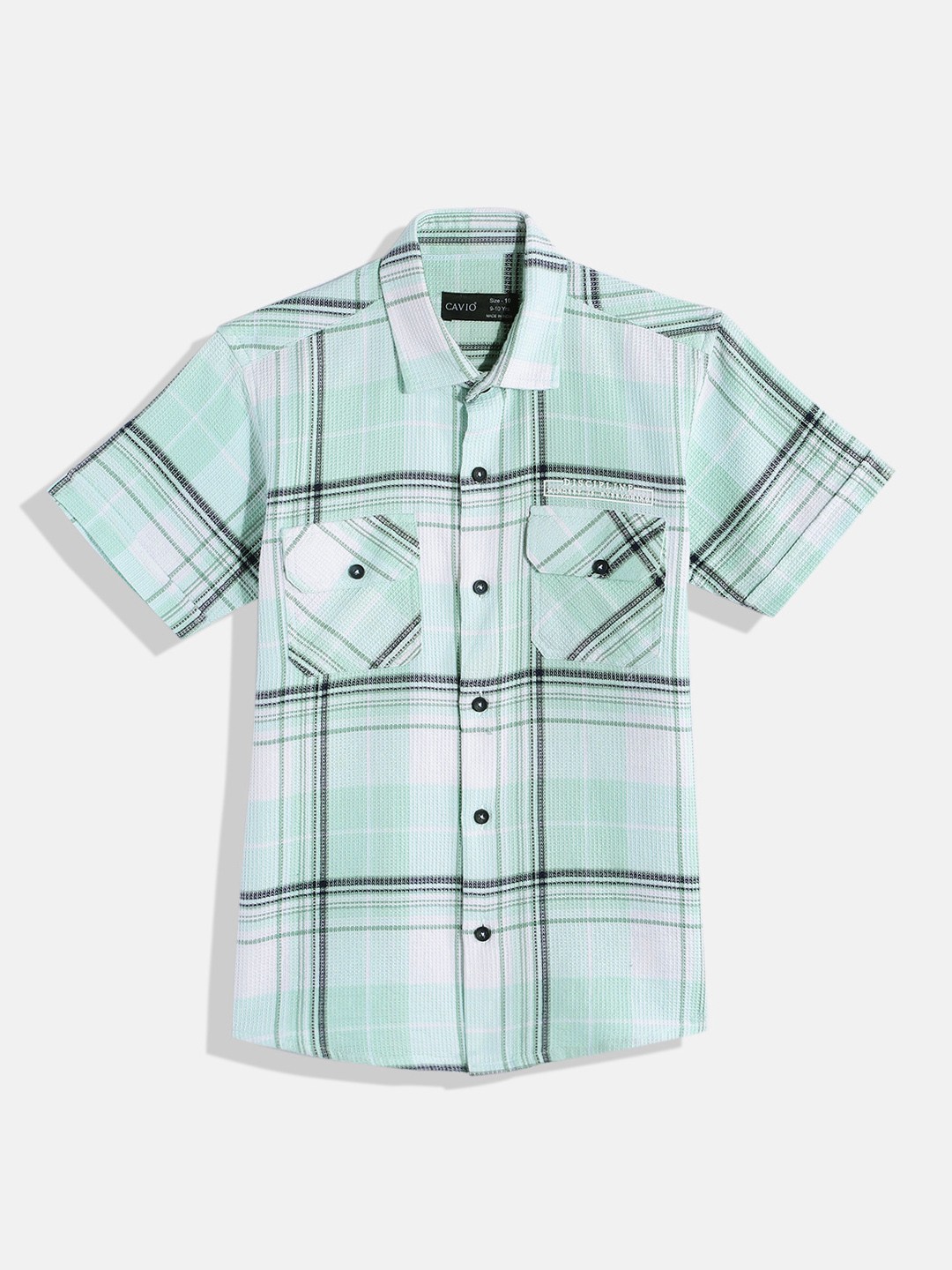 

CAVIO Boys Comfort Tartan Checked Pure Cotton Casual Shirt, Sea green