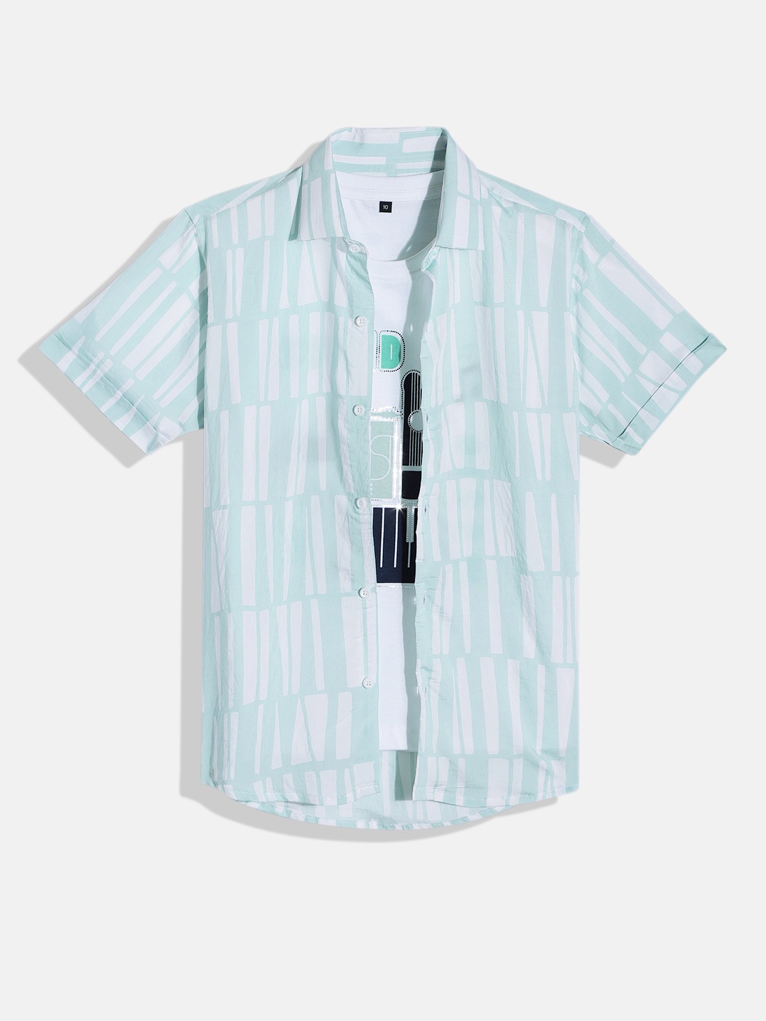 

CAVIO Boys Comfort Printed Casual Shirt with Tshirt, Sea green