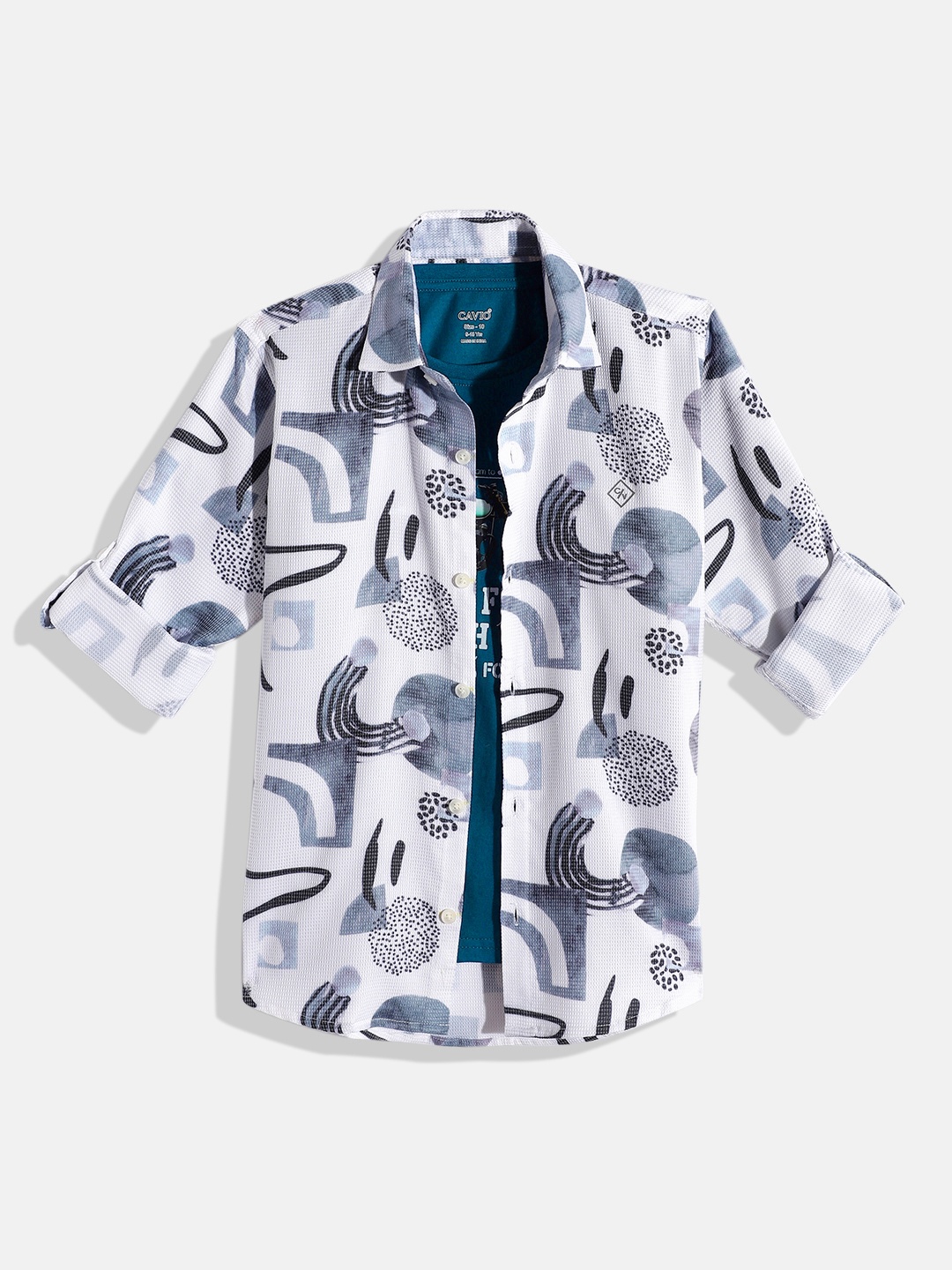 

CAVIO Boys Comfort Abstract Printed Casual Shirt with Tshirt, Blue