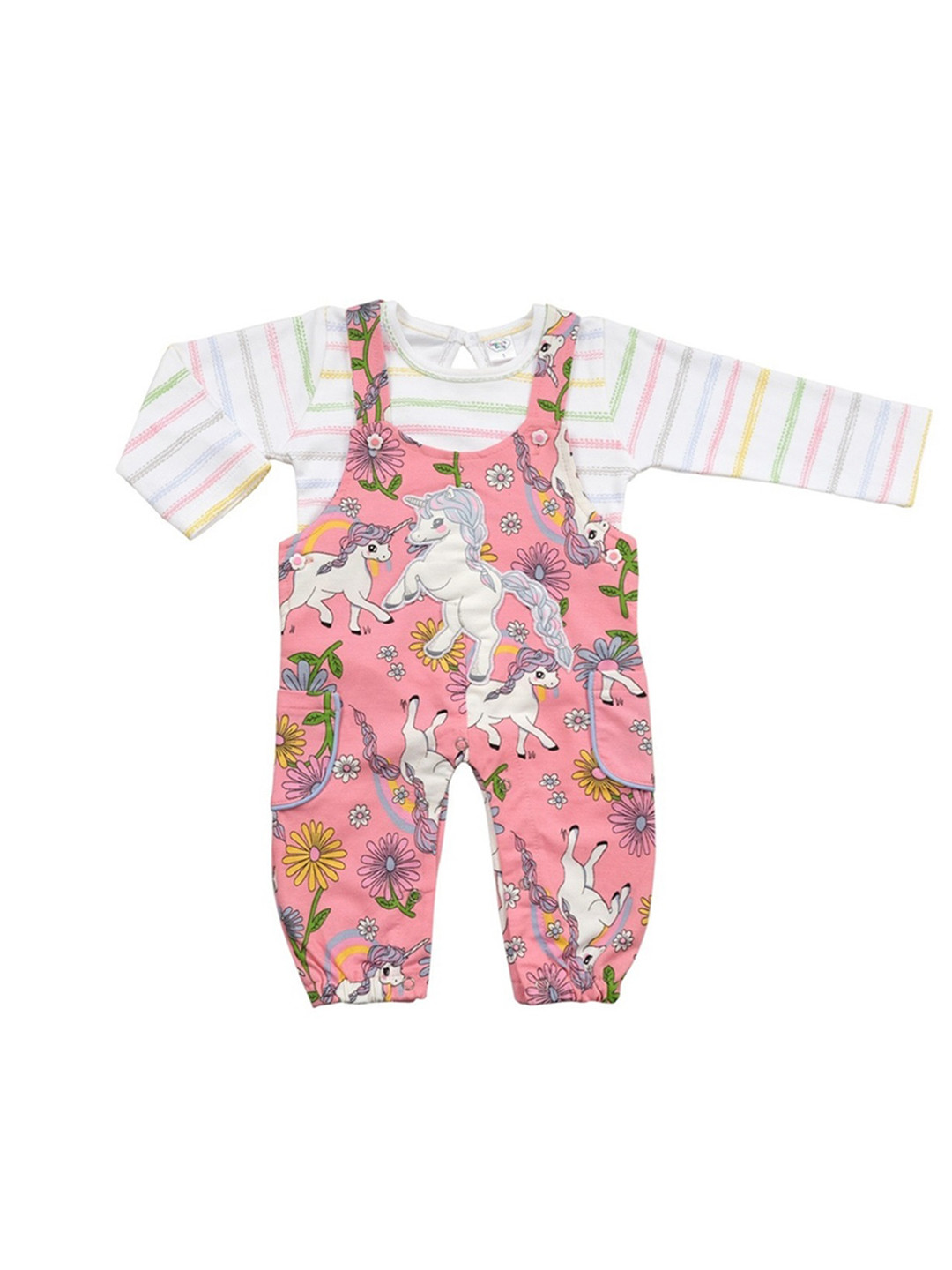 

Babys Days Infants Girls Printed Cotton Dungaree With T-Shirt, Pink
