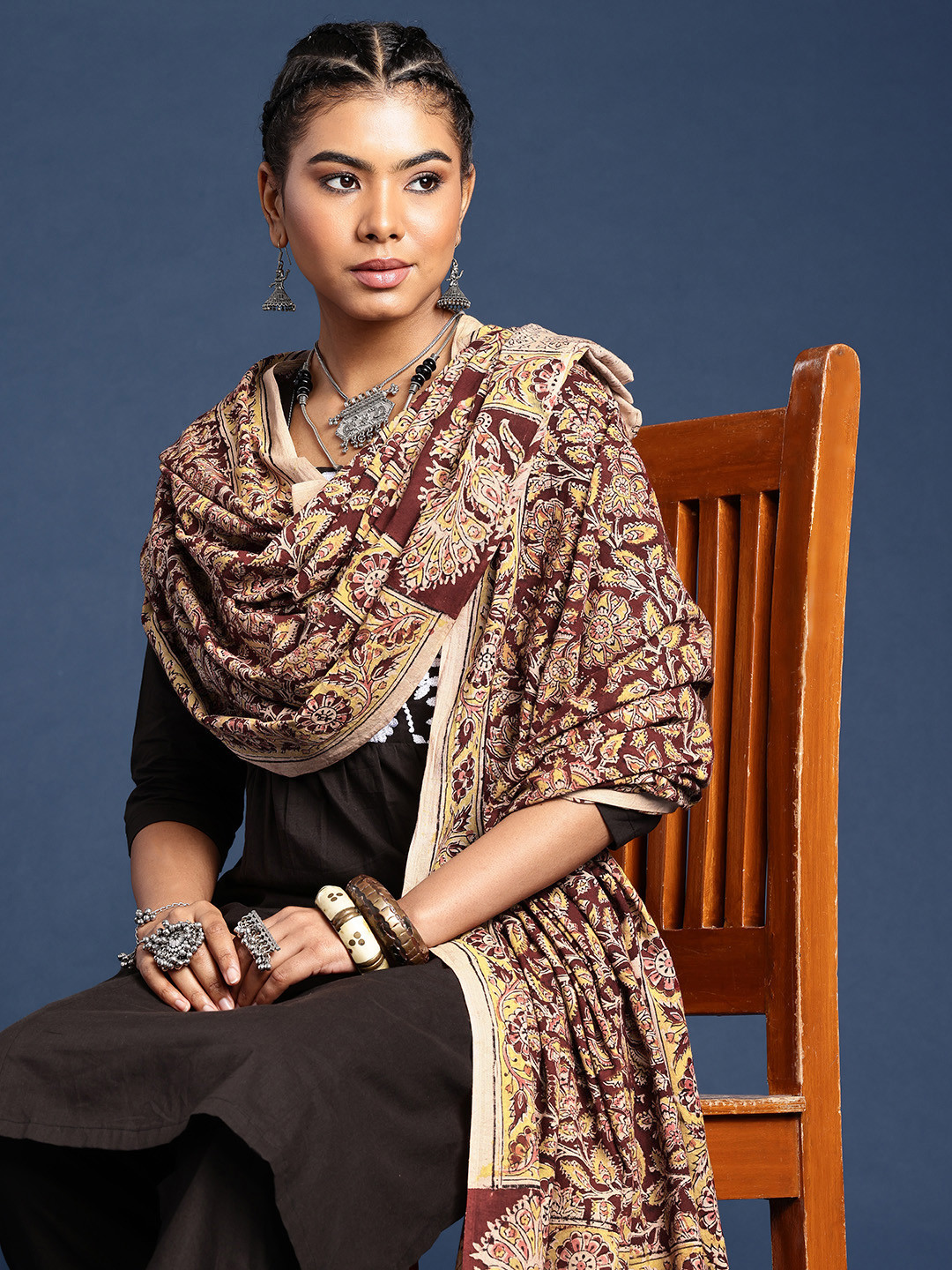 

Taavi Hand Block Printed Kalamkari Cotton Dupatta, Brown