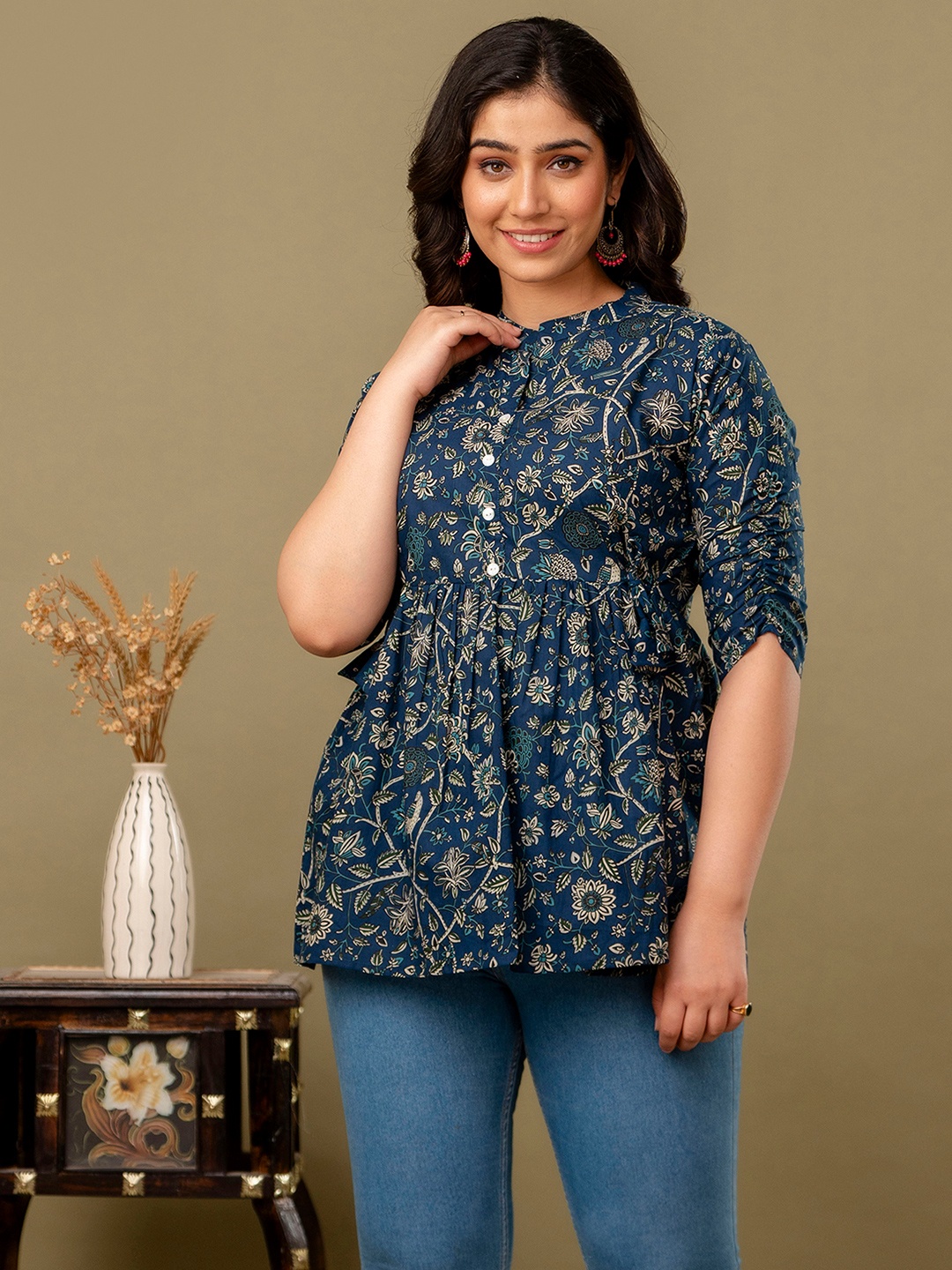 

MURLI KURTI Printed Ethnic Tunic, Navy blue
