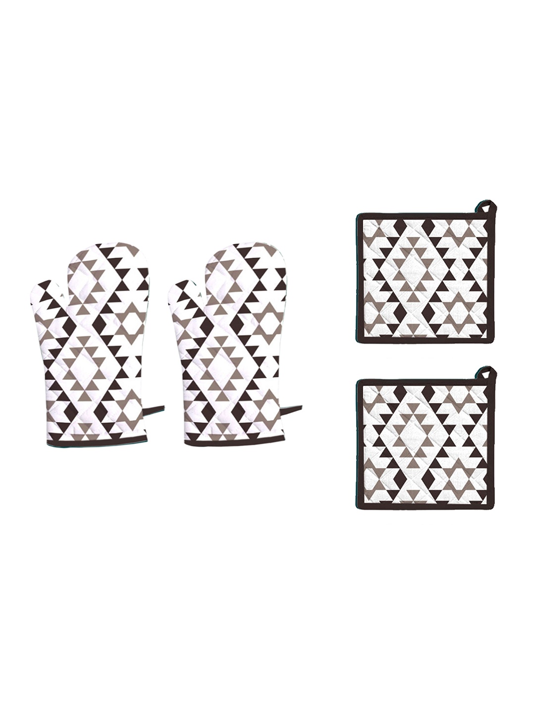 

Lushomes Set Of 4 Black & White Printed Pure Cotton Oven Gloves & Pot Holders