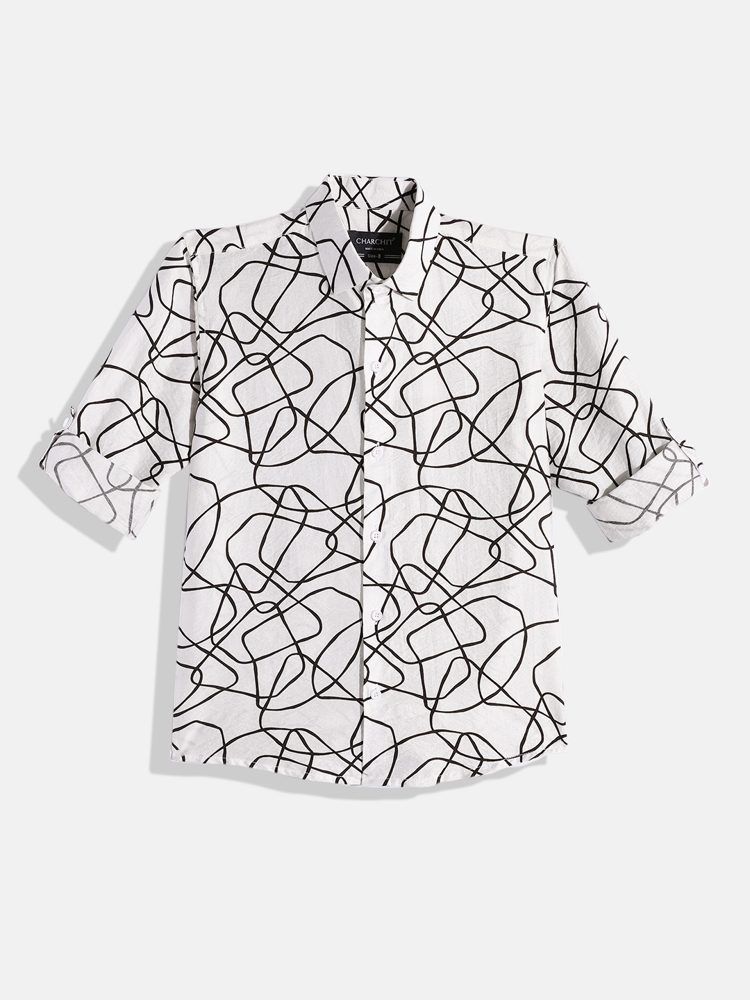 

CHARCHIT Boys Comfort Abstract Printed Pure Cotton Casual Shirt, White