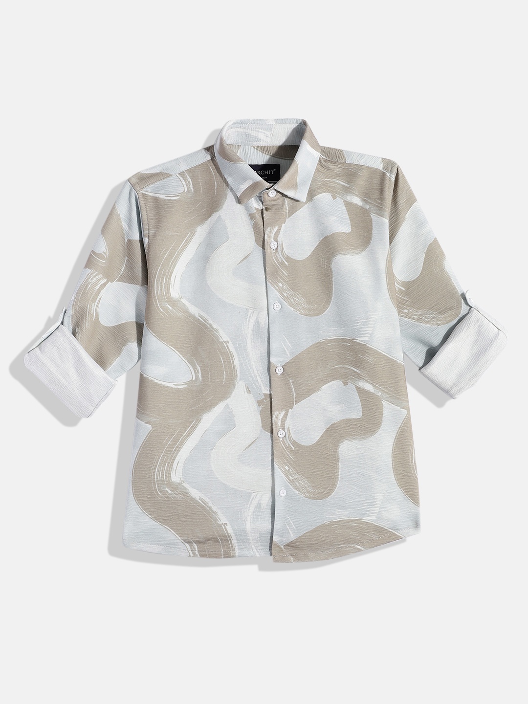 

CHARCHIT Boys Comfort Abstract Printed Casual Shirt, Khaki