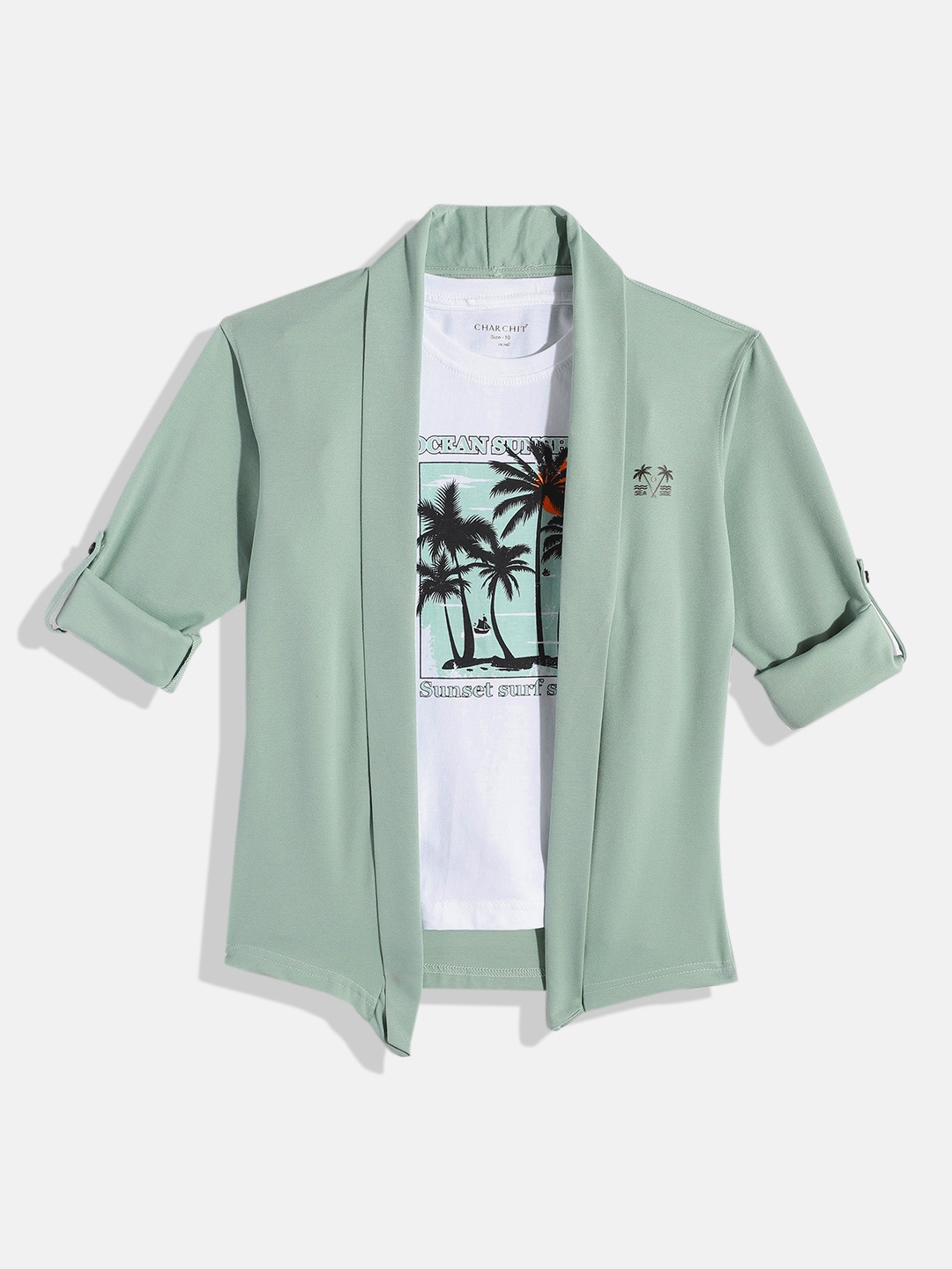 

CHARCHIT Boys Printed T-shirt With Shrug, White