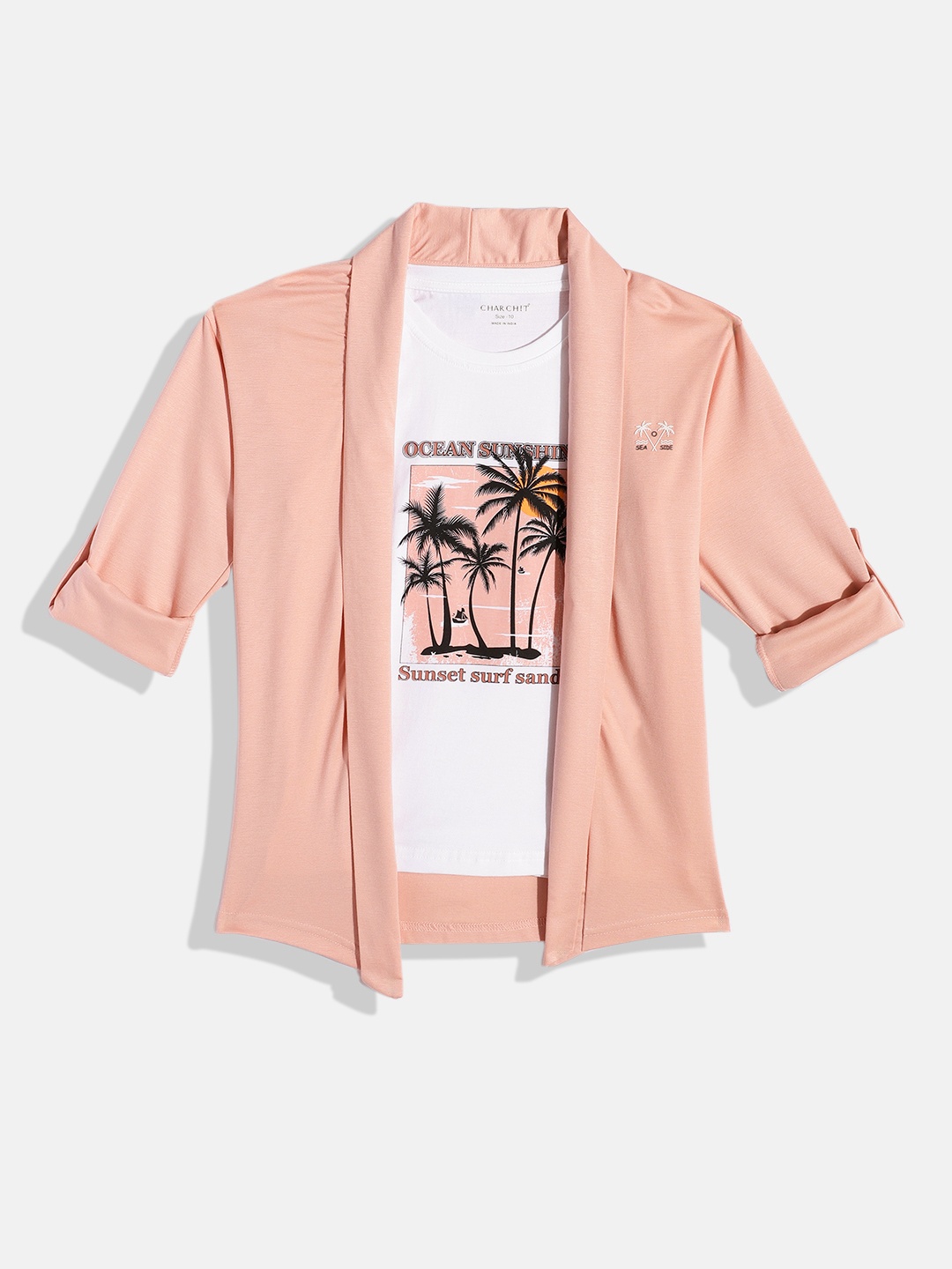 

CHARCHIT Boys Shawl Collar Shrug with Tshirt, Peach